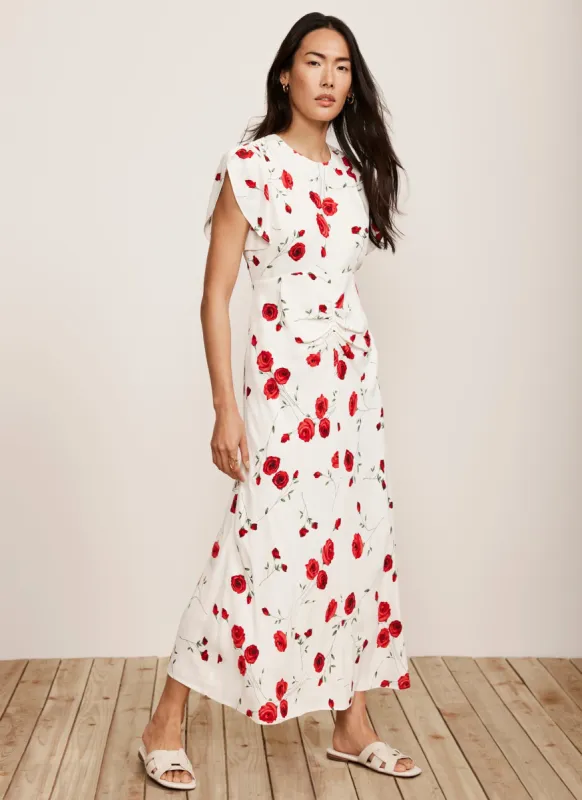 Cream Floral Ruched Midi Dress sold by Mint Velvet