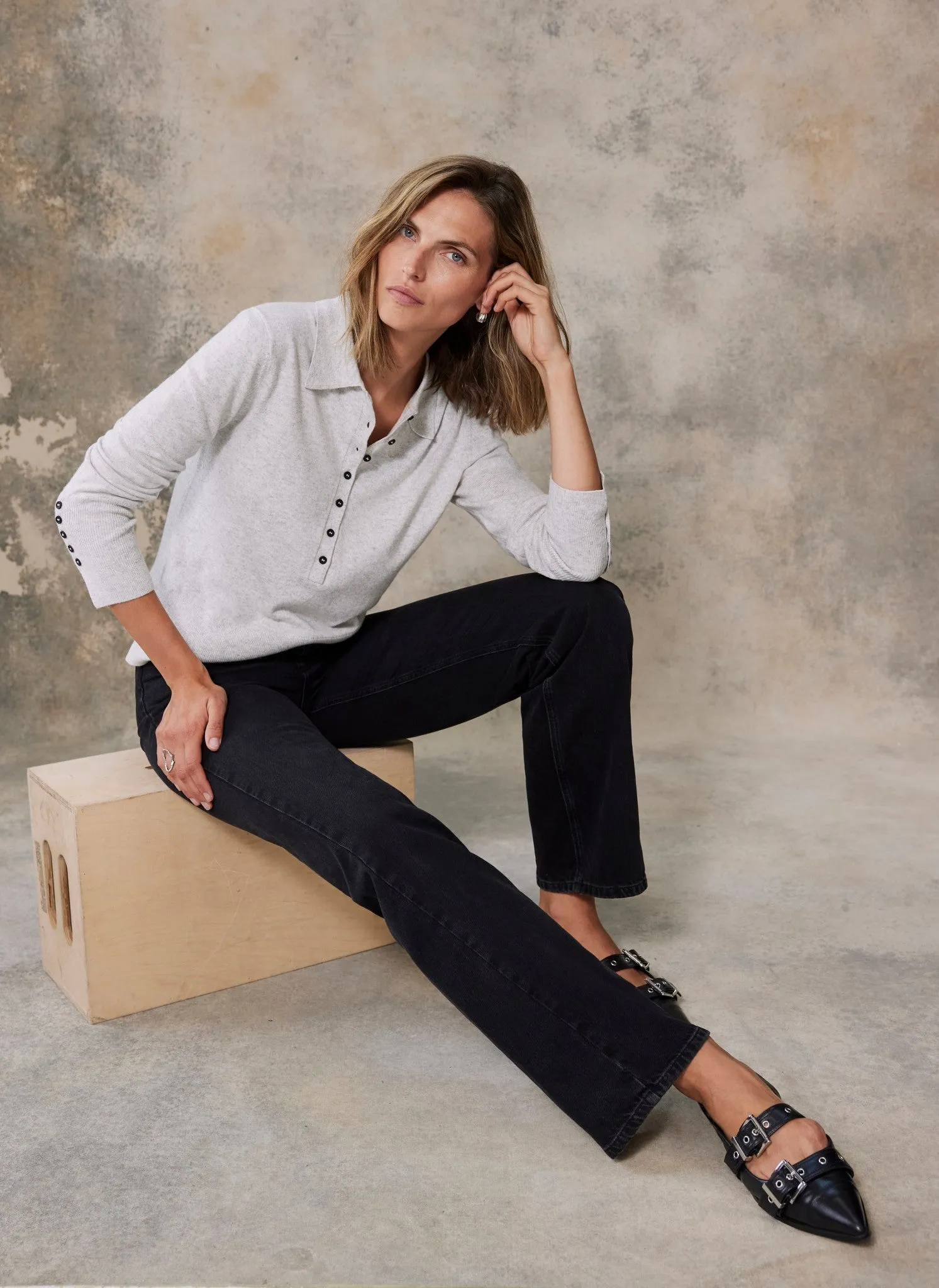 Grey Cotton Blend Polo Knit Top sold by Mint Velvet product image thumbnail 2