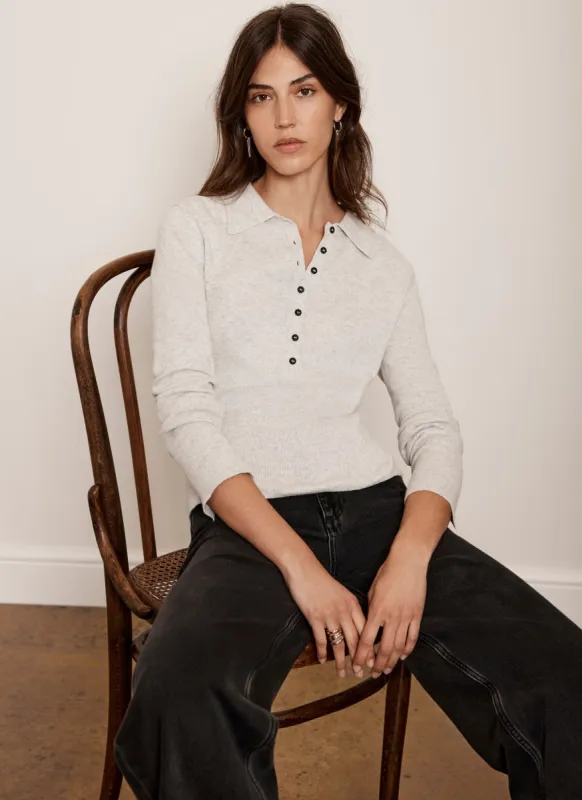 Grey Cotton Blend Polo Knit Top sold by Mint Velvet