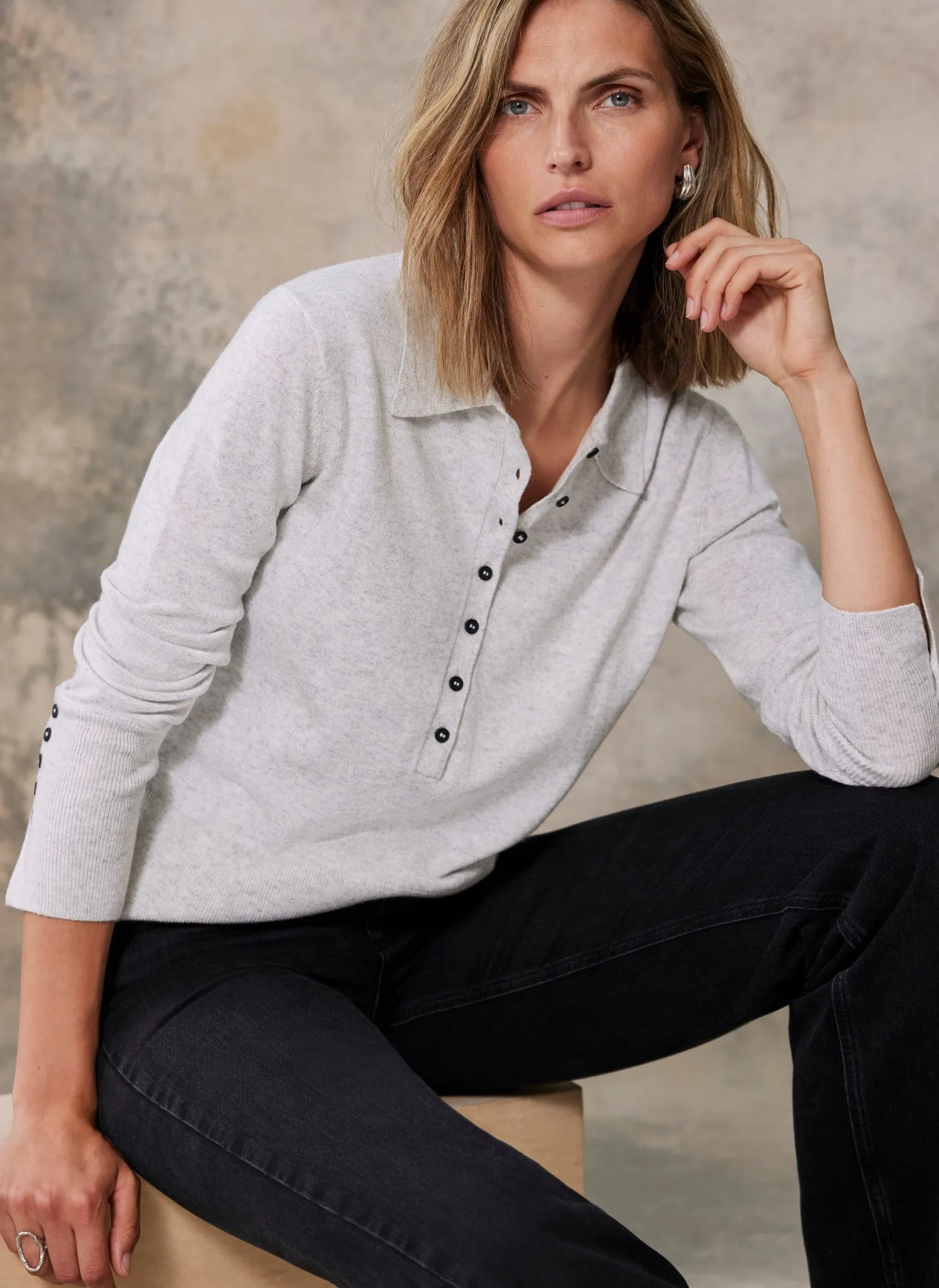 Grey Cotton Blend Polo Knit Top sold by Mint Velvet product image thumbnail 3