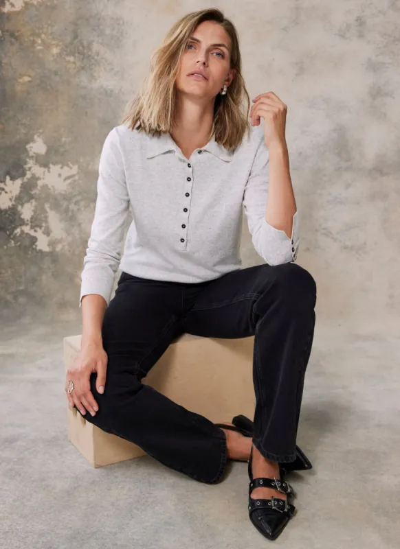 Grey Cotton Blend Polo Knit Top sold by Mint Velvet
