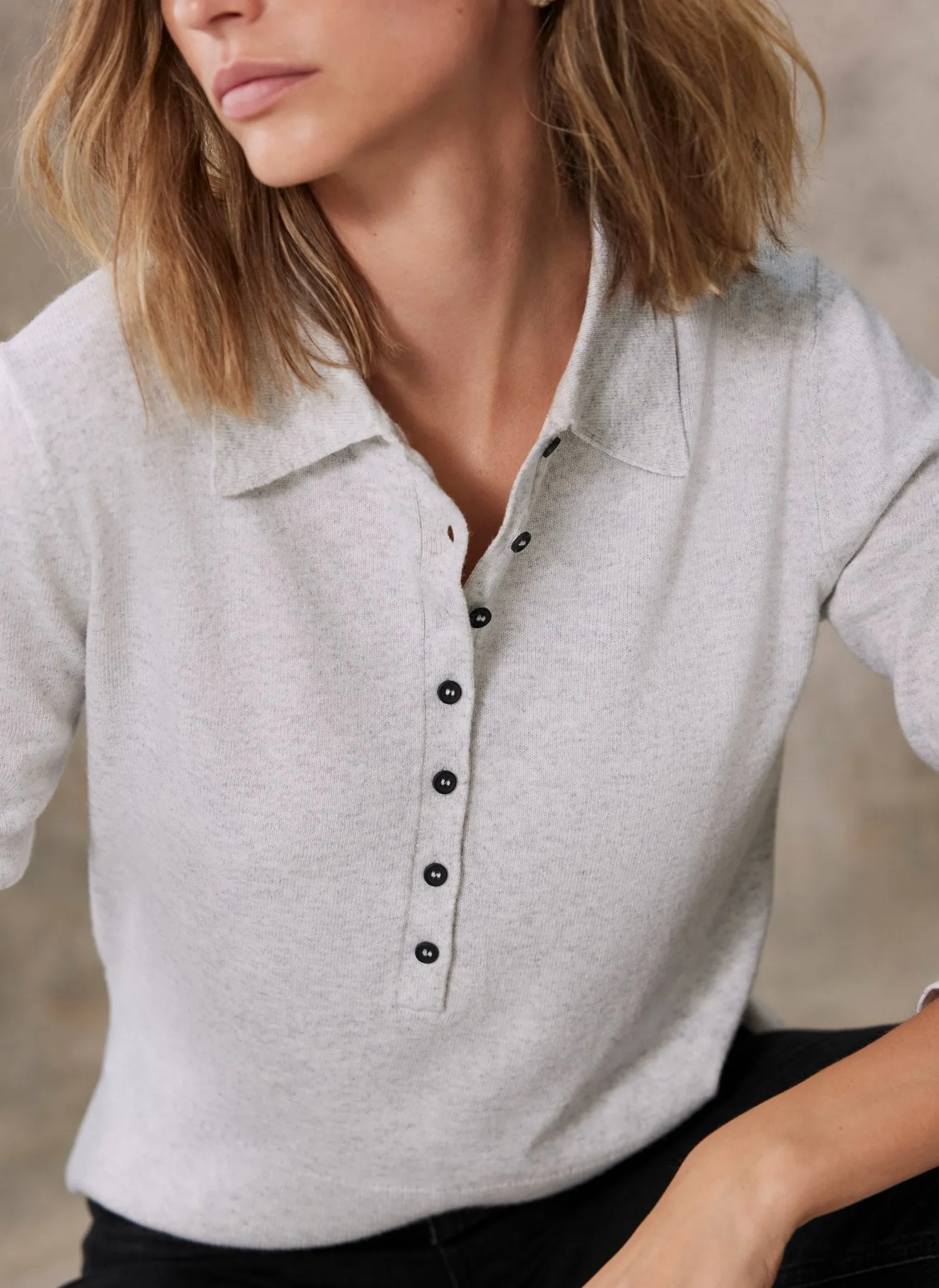 Grey Cotton Blend Polo Knit Top sold by Mint Velvet product image thumbnail 4