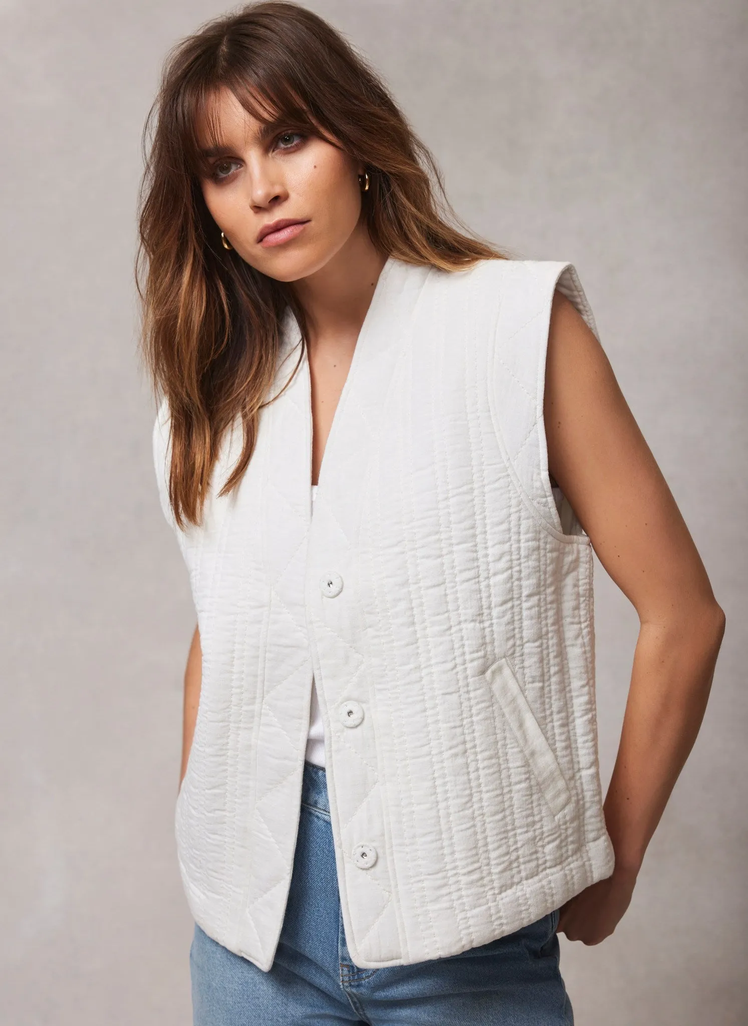 Cream Cotton Quilted Gilet sold by Mint Velvet product image thumbnail 2