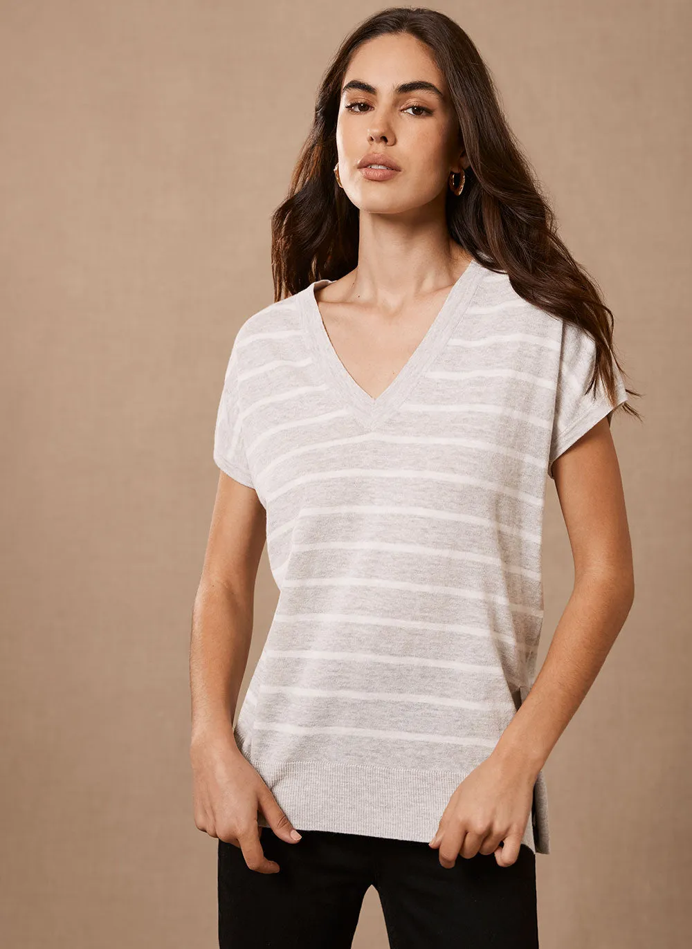 Grey Stripe V-Neck Knitted Top sold by Mint Velvet product image thumbnail 4
