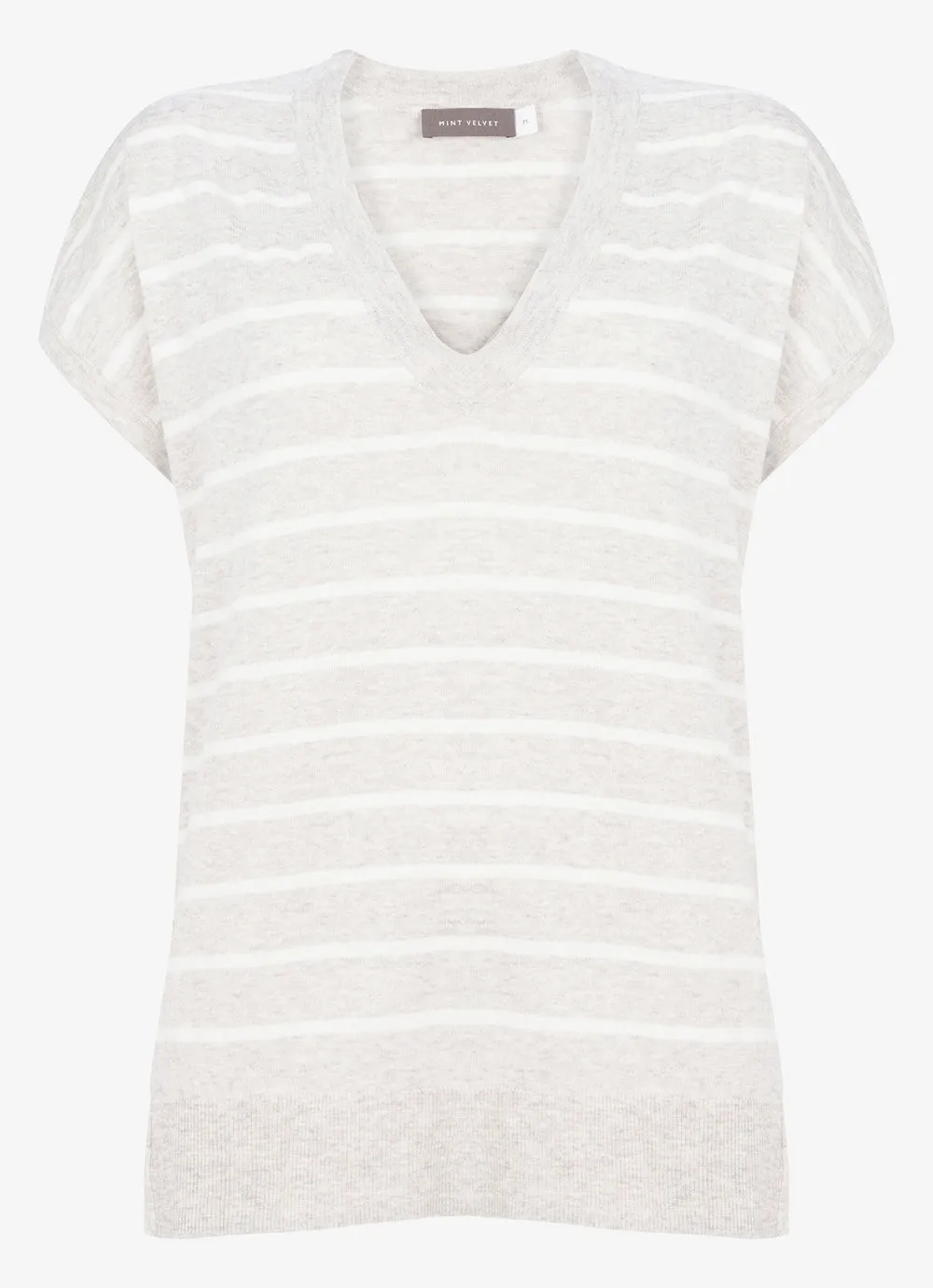 Grey Stripe V-Neck Knitted Top sold by Mint Velvet product image thumbnail 5