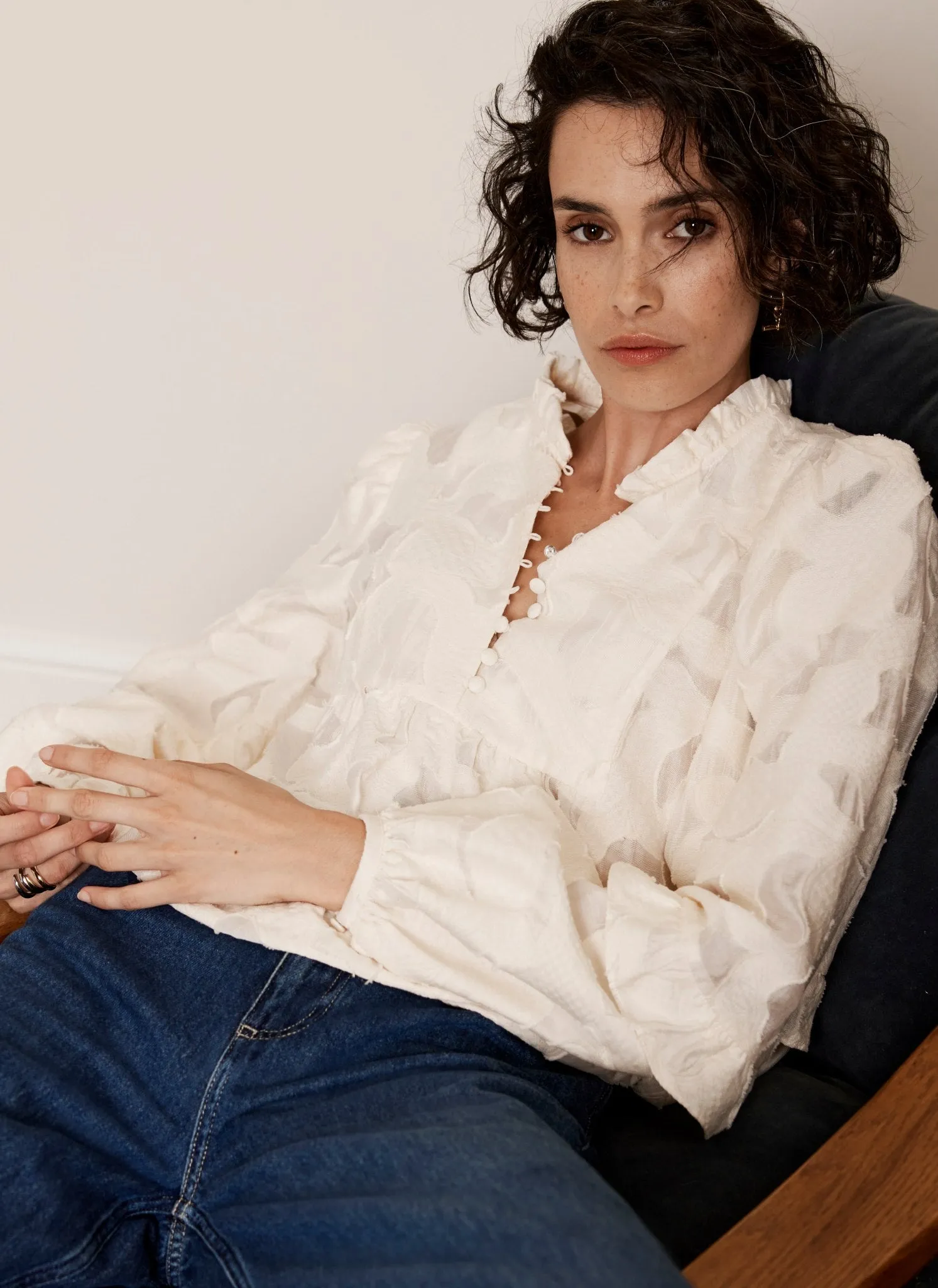 Cream Jacquard Blouse sold by Mint Velvet