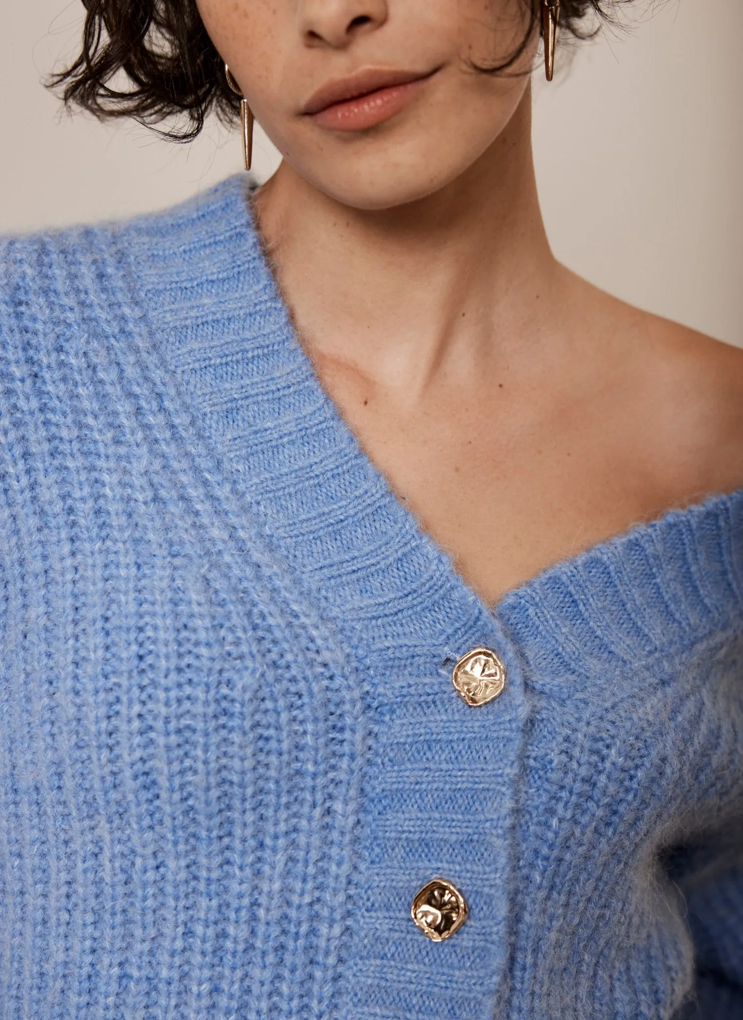 Blue Wool Blend Balloon Sleeve Cardigan sold by Mint Velvet product image thumbnail 4