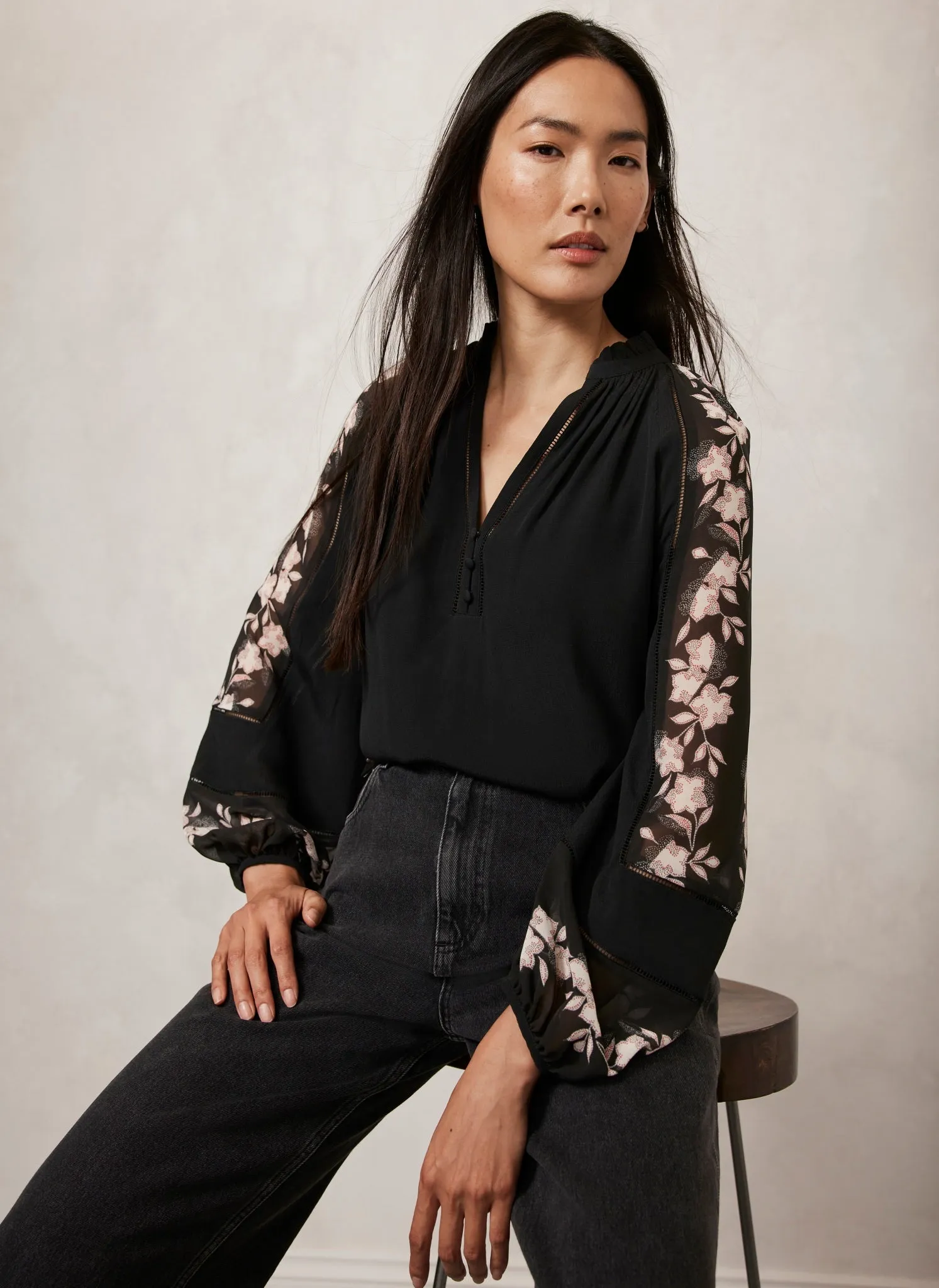 Black Floral Print Blouse sold by Mint Velvet product image thumbnail 5