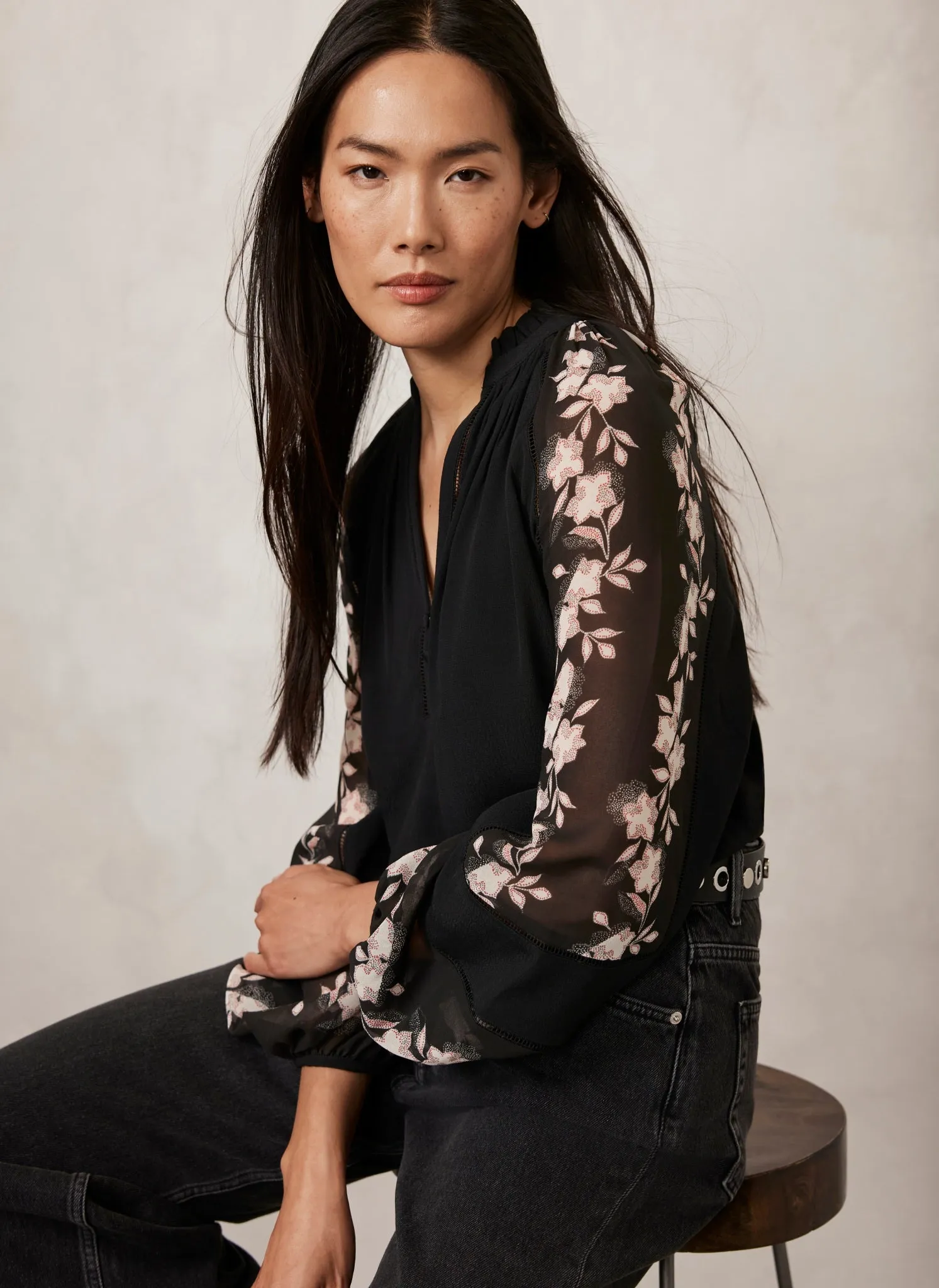 Black Floral Print Blouse sold by Mint Velvet product image thumbnail 2