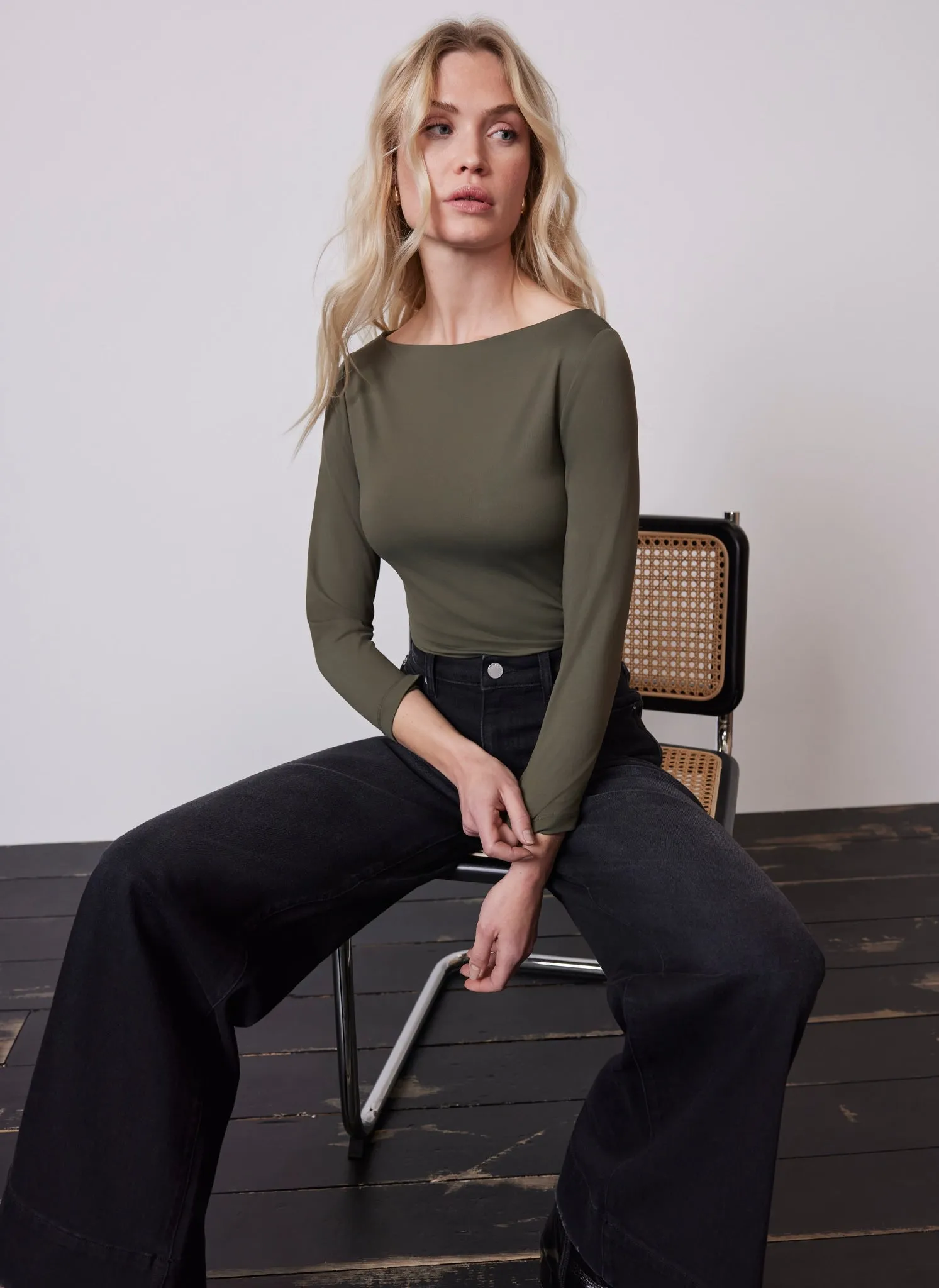 Khaki Layering Wide Neck Top sold by Mint Velvet product image thumbnail 3