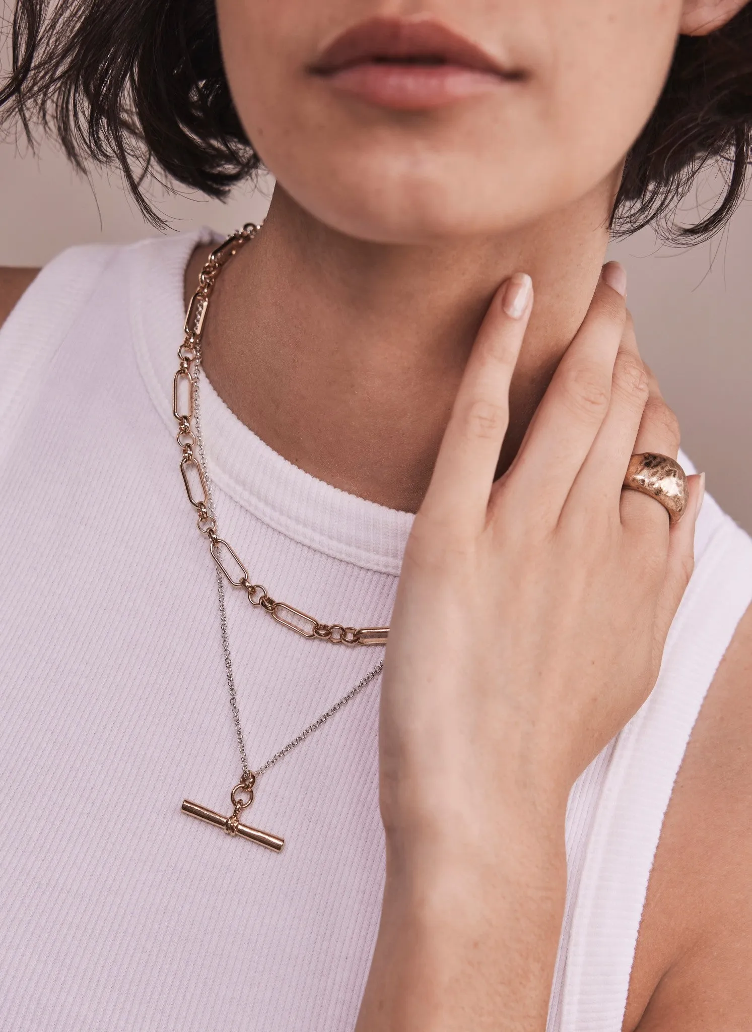 Mixed Metal T-Bar Layered Necklace sold by Mint Velvet