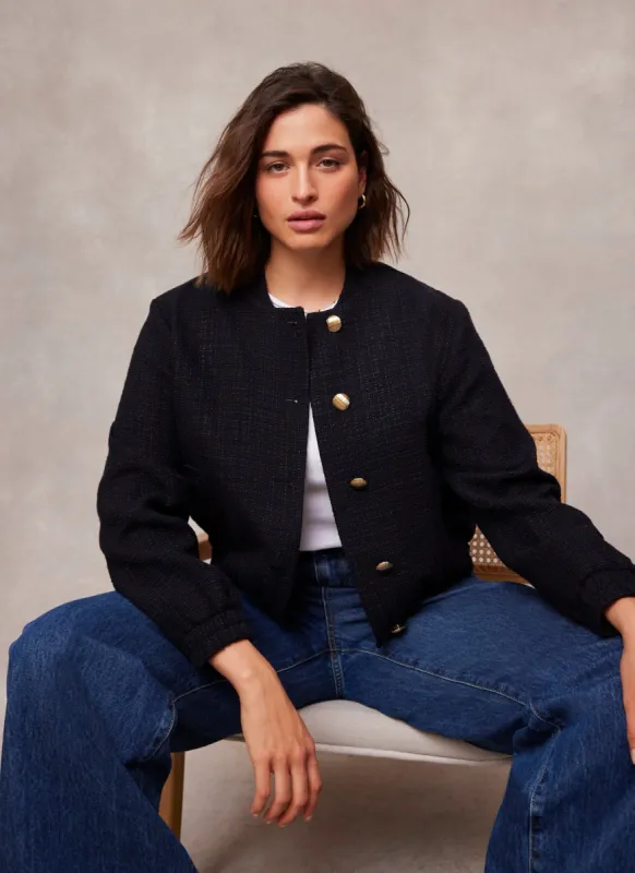 Navy Boucle Bomber Jacket sold by Mint Velvet