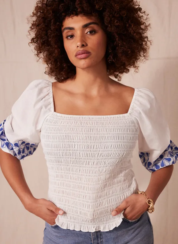 White Embroidered Cotton Top sold by Mint Velvet