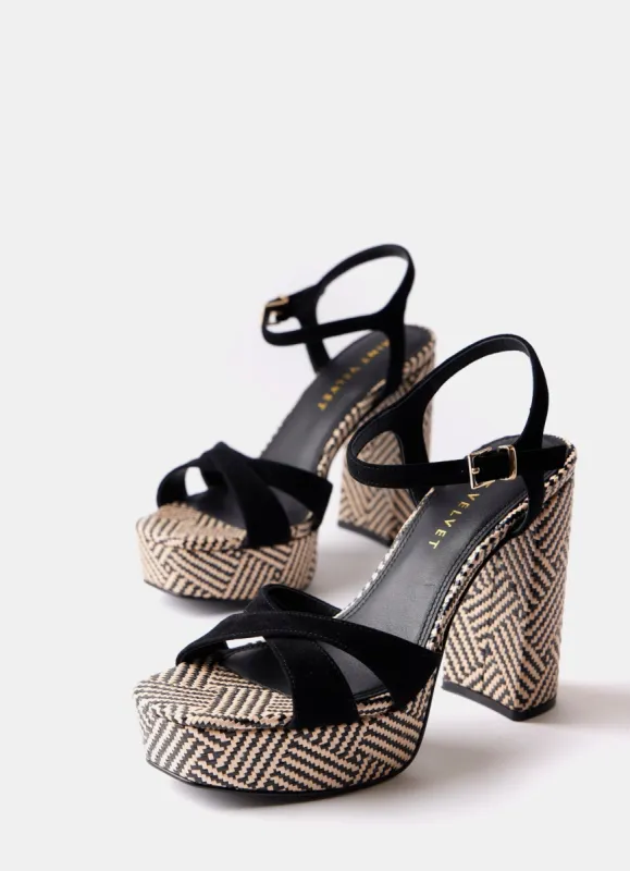 Black Geometric Block Heeled Sandals sold by Mint Velvet