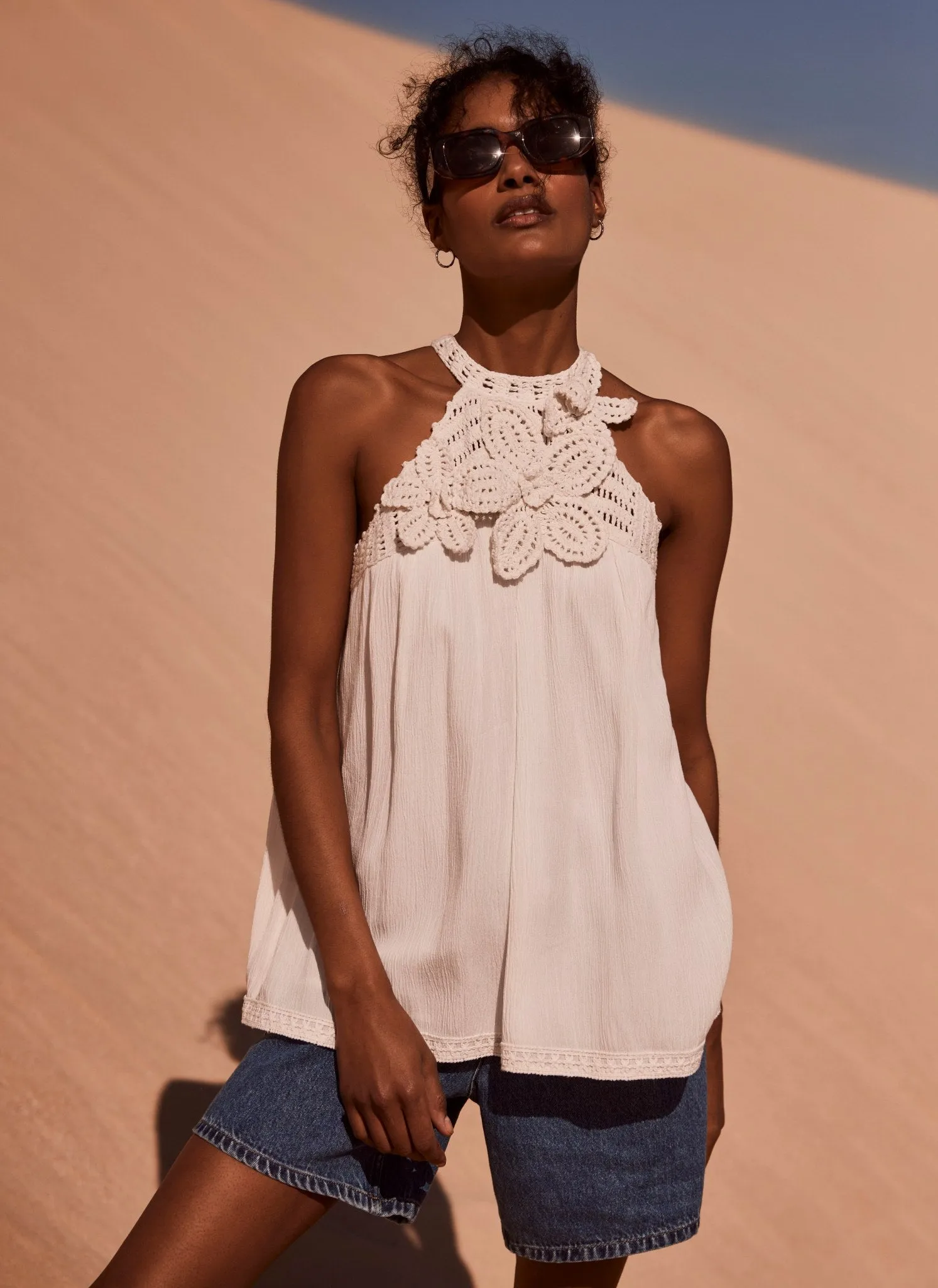 White Floral Crochet Halter Top sold by Mint Velvet product image thumbnail 2