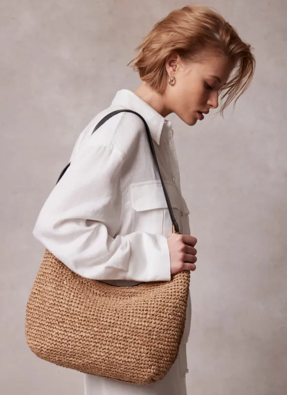 Neutral Woven Shoulder Bag sold by Mint Velvet