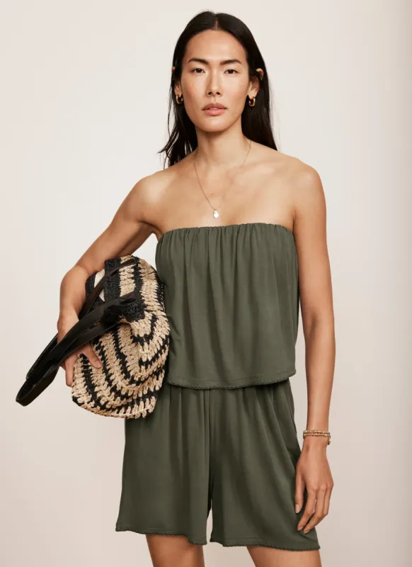 Khaki Jersey Stitch Detail Playsuit sold by Mint Velvet