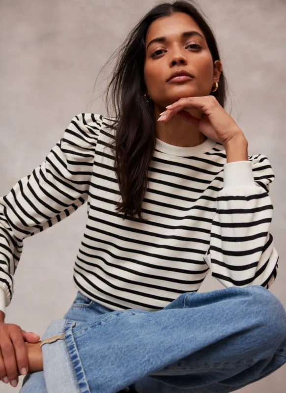 Striped Ruched Shoulder Sweatshirt sold by Mint Velvet
