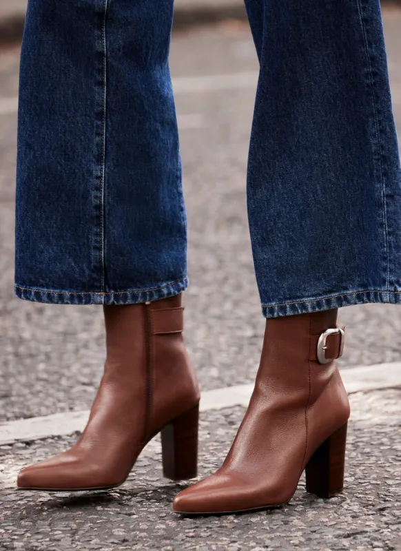 Tan Leather Buckled Ankle Boots sold by Mint Velvet