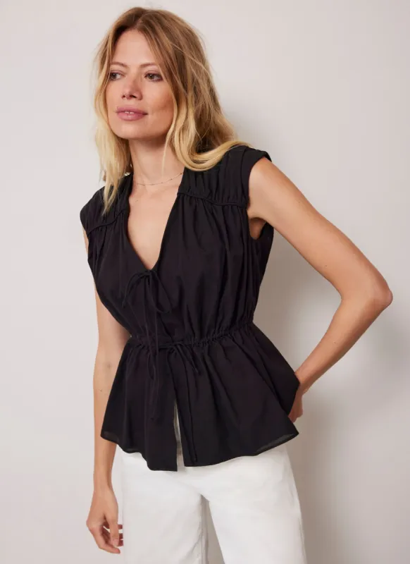 Black Cotton Tie Front Top sold by Mint Velvet