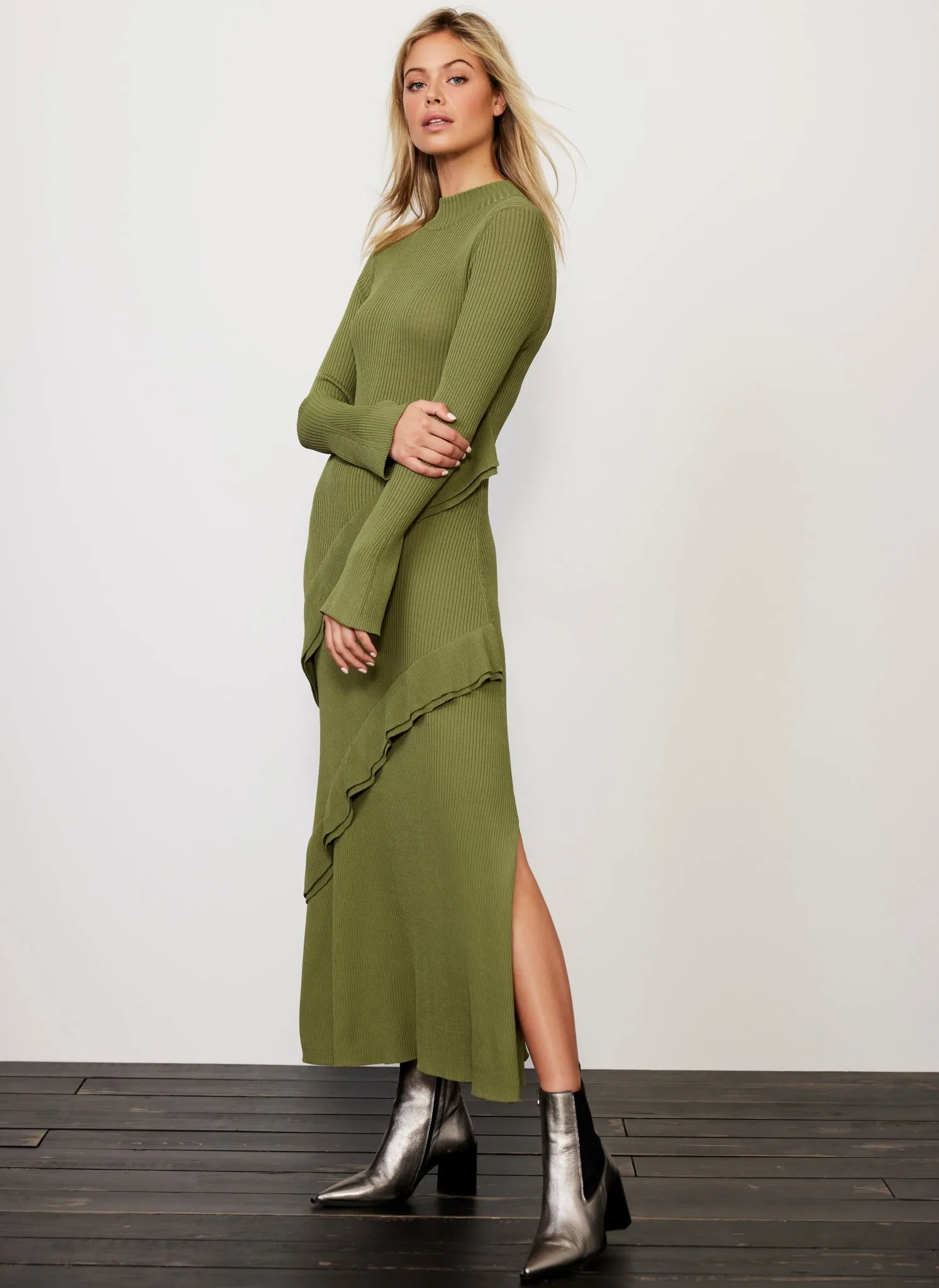 Green Ruffle Maxi Dress sold by Mint Velvet