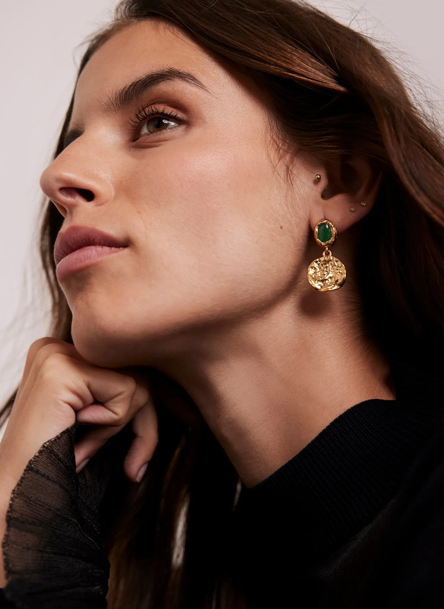 Green Stone Drop Disc Earrings sold by Mint Velvet