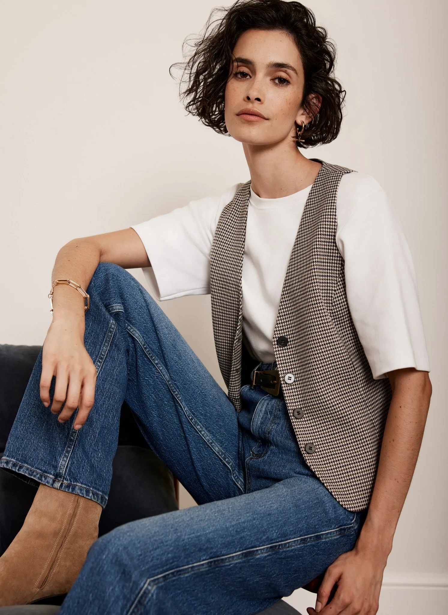 Neutral Check Waistcoat sold by Mint Velvet product image thumbnail 4
