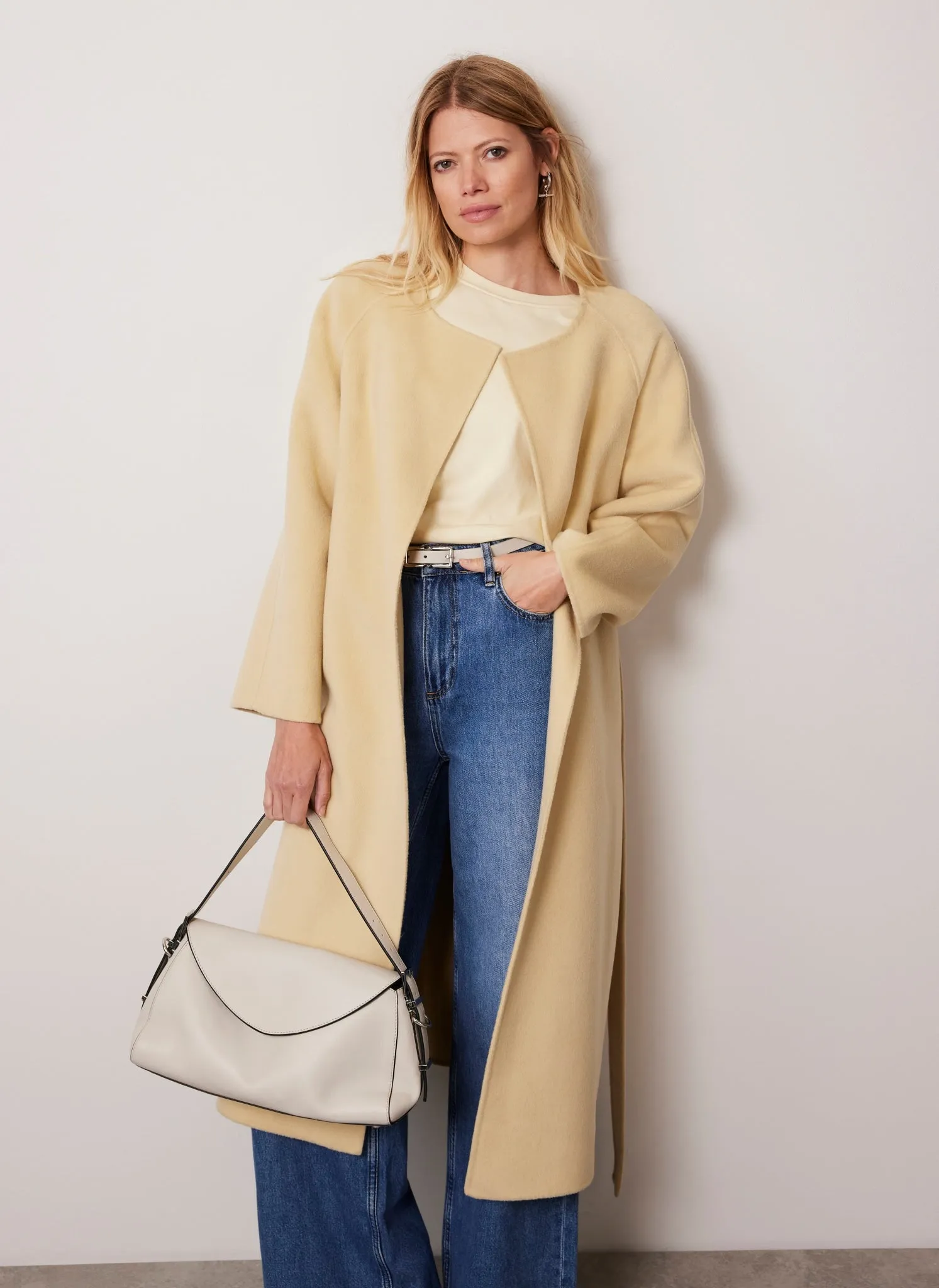 Yellow Wool Collarless Belted Coat | Parallel Yellow Wool Collarless Belted Coat | Parallel