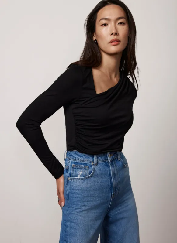 Black Ruched Long Sleeve Top sold by Mint Velvet