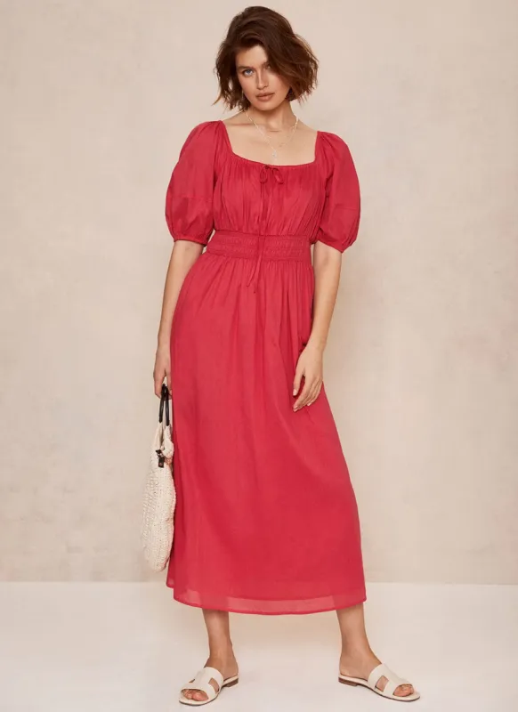 Red Puff Sleeve Midi Dress sold by Mint Velvet