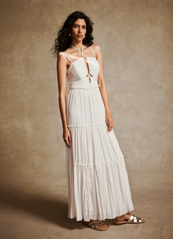 Cream Crinkle Halter Maxi Dress sold by Mint Velvet