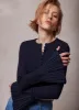 Navy Fluted Sleeve Henley Top sold by Mint Velvet