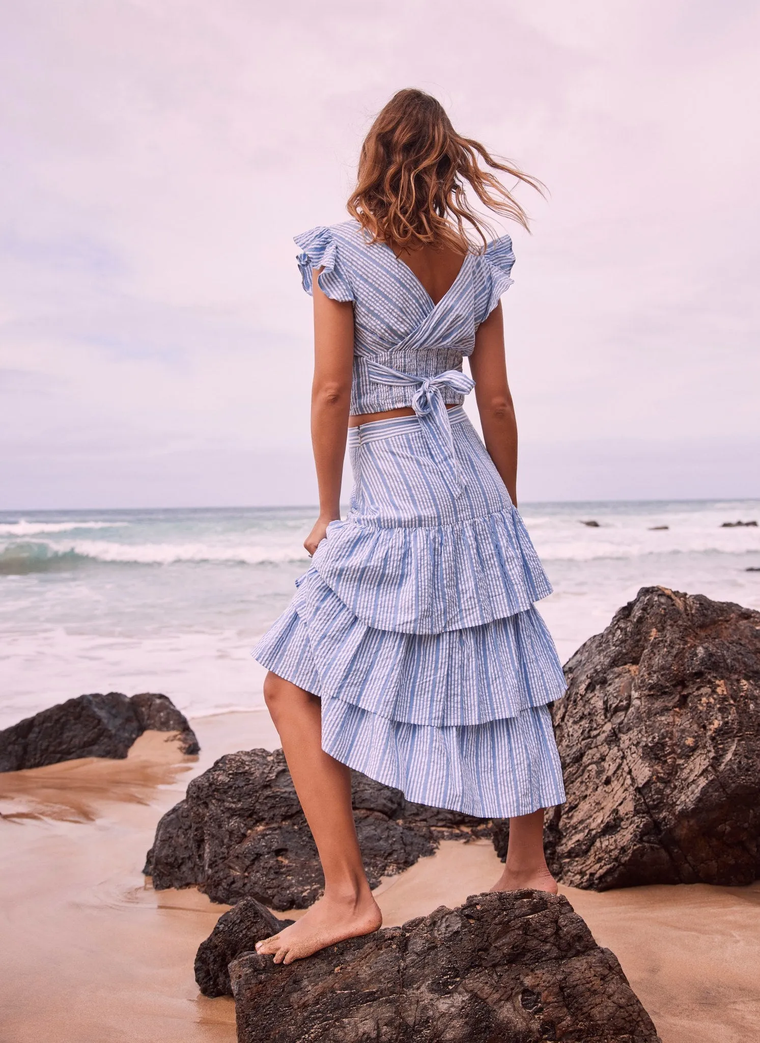 Blue Striped Tiered Midi Skirt sold by Mint Velvet product image thumbnail 5