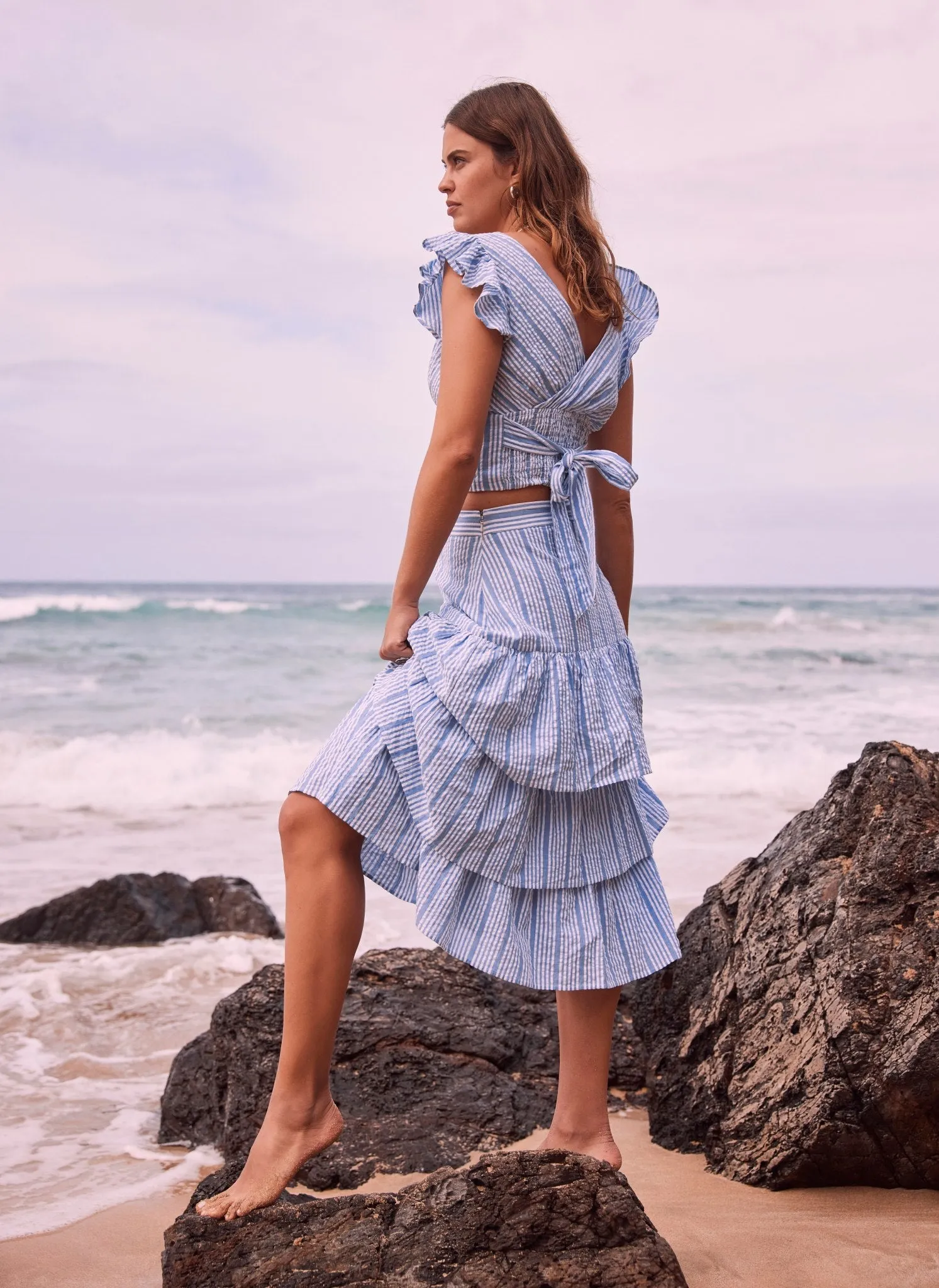 Blue Striped Tiered Midi Skirt sold by Mint Velvet product image thumbnail 2