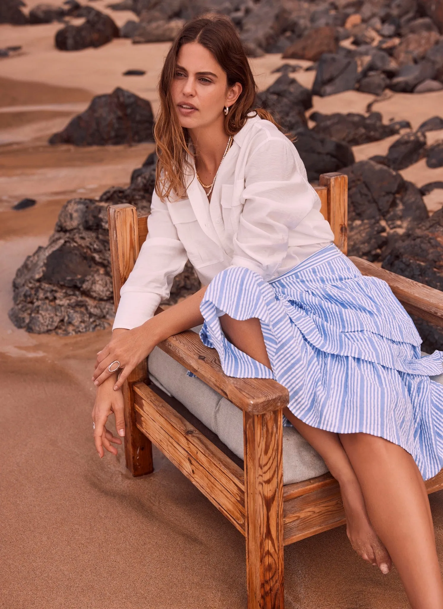 Blue Striped Tiered Midi Skirt sold by Mint Velvet product image thumbnail 3