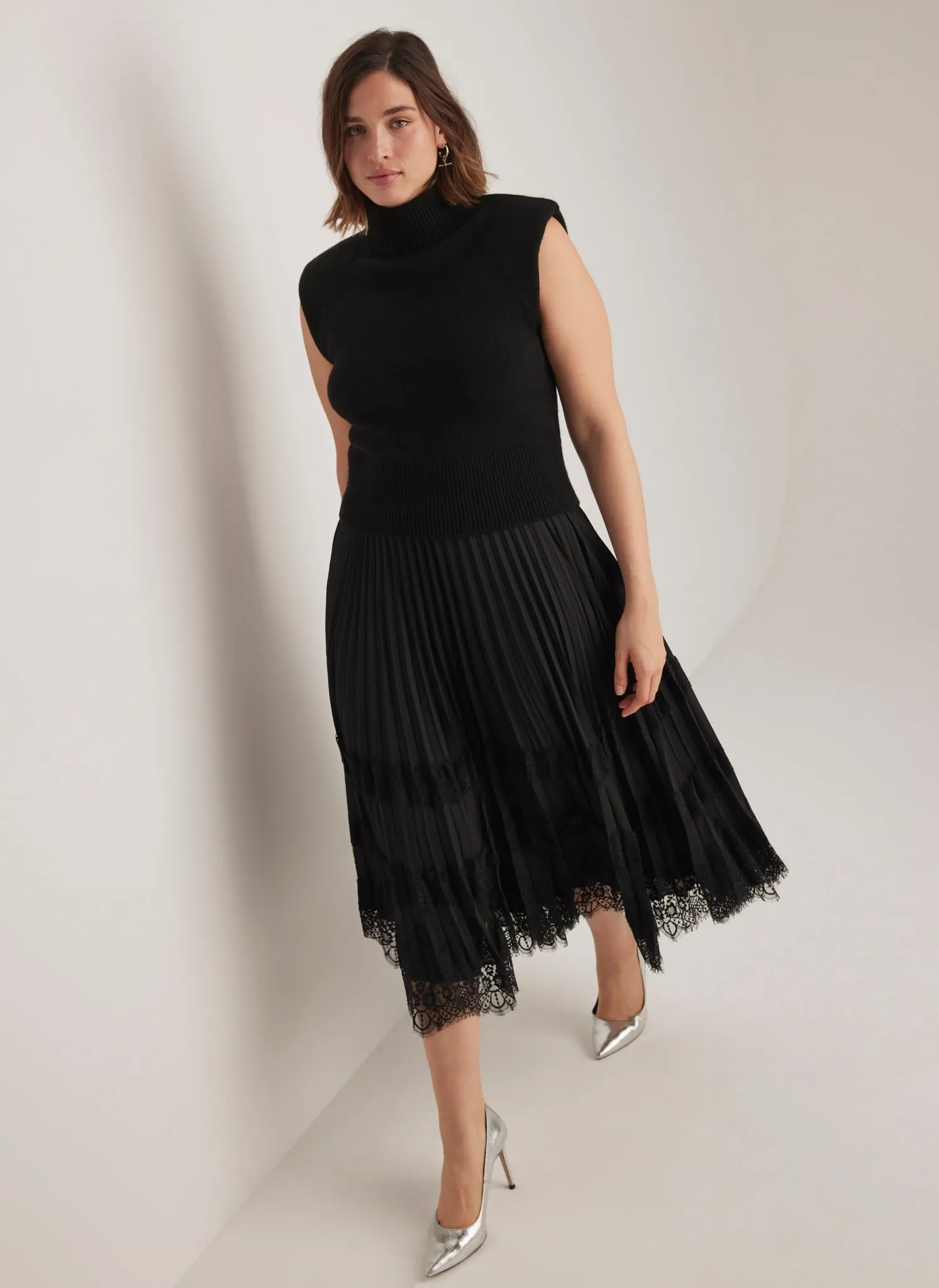 Black Lace Pleated Midi Skirt sold by Mint Velvet product image thumbnail 4
