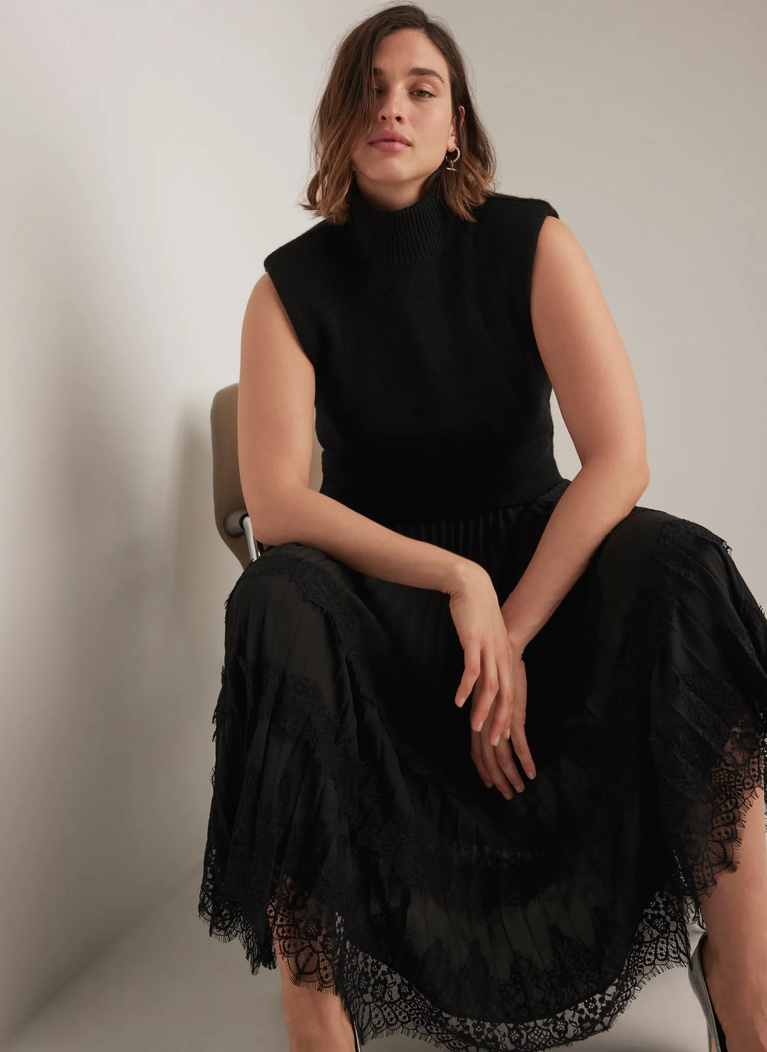 Black Lace Pleated Midi Skirt sold by Mint Velvet product image thumbnail 5