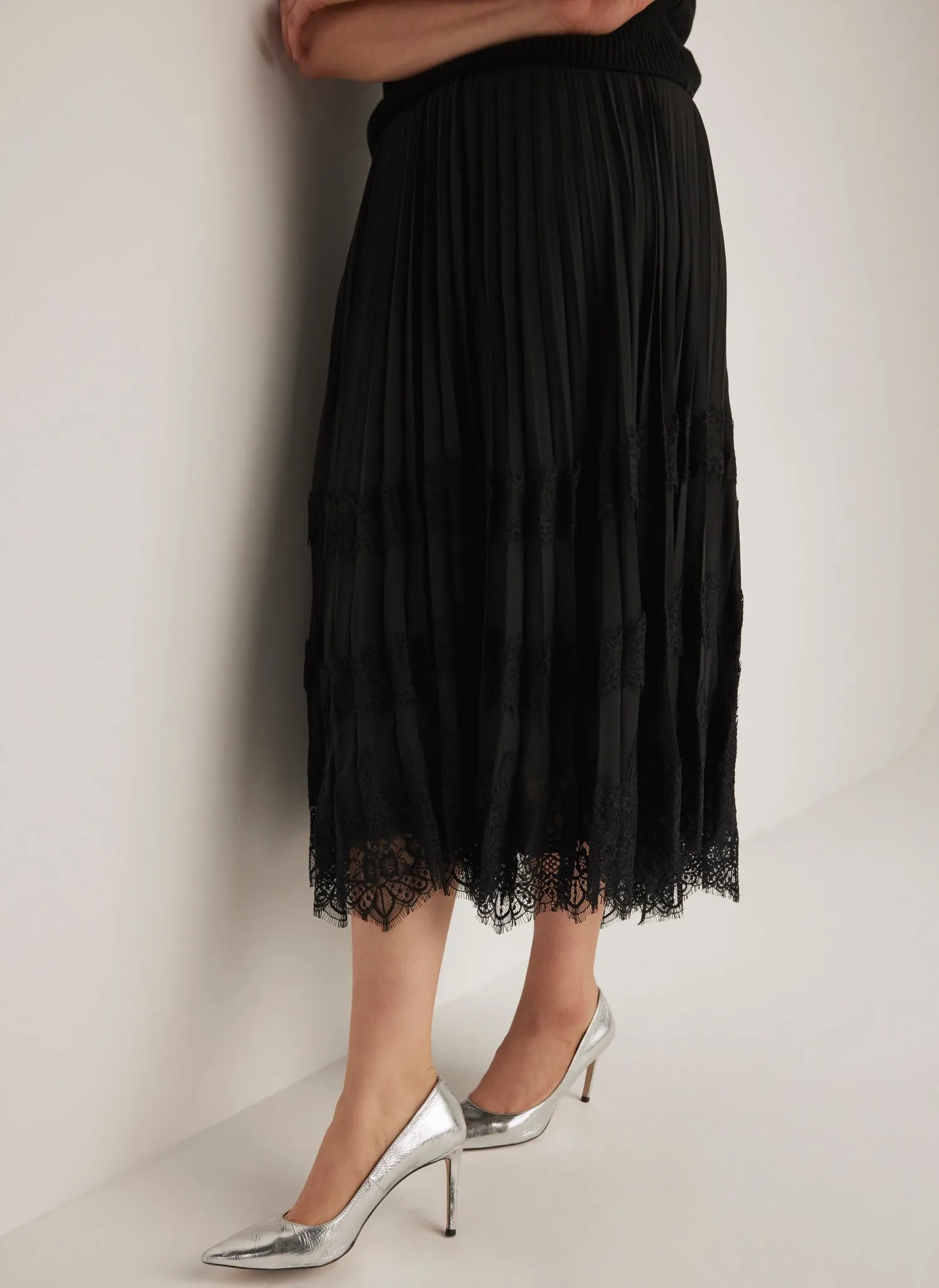 Black Lace Pleated Midi Skirt sold by Mint Velvet product image thumbnail 3