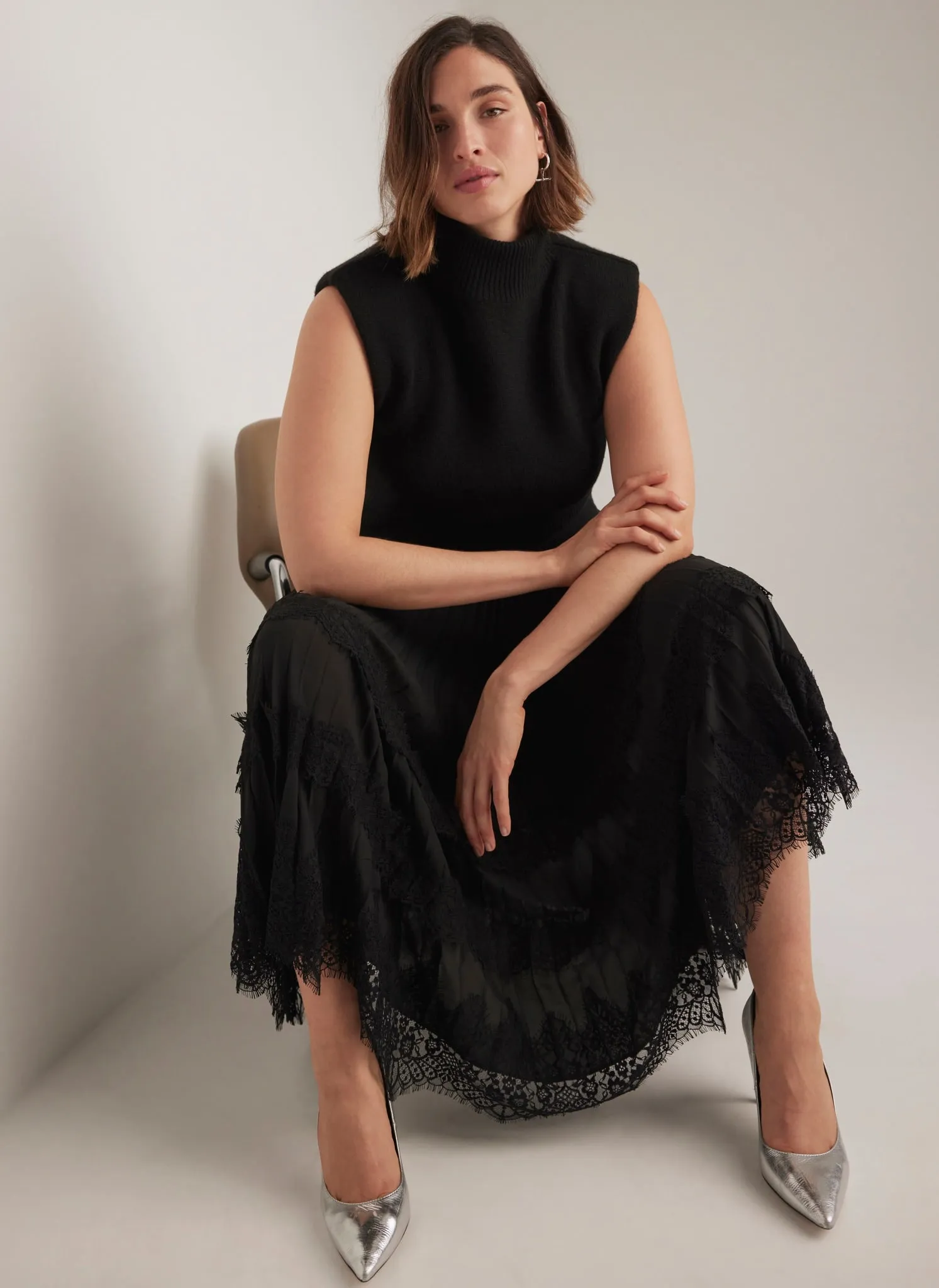 Black Lace Pleated Midi Skirt sold by Mint Velvet product image thumbnail 2