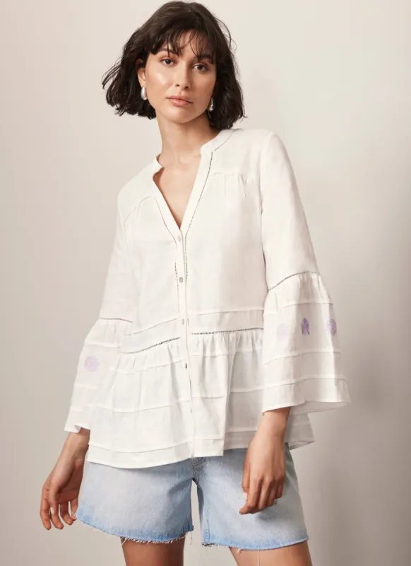 White Embroidered Linen Blouse sold by Mint Velvet