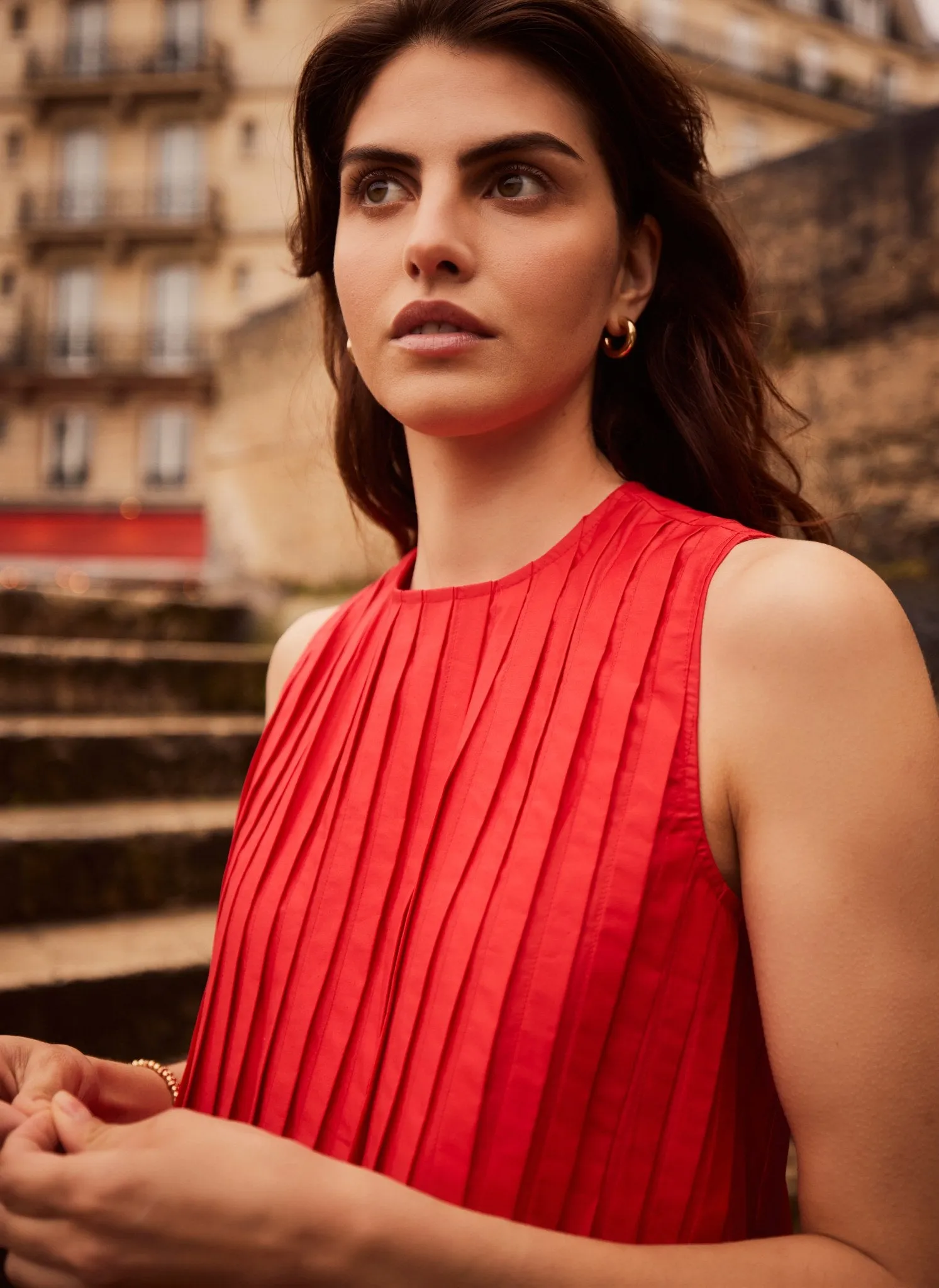 Red Cotton Pleated Peplum Top sold by Mint Velvet product image thumbnail 5