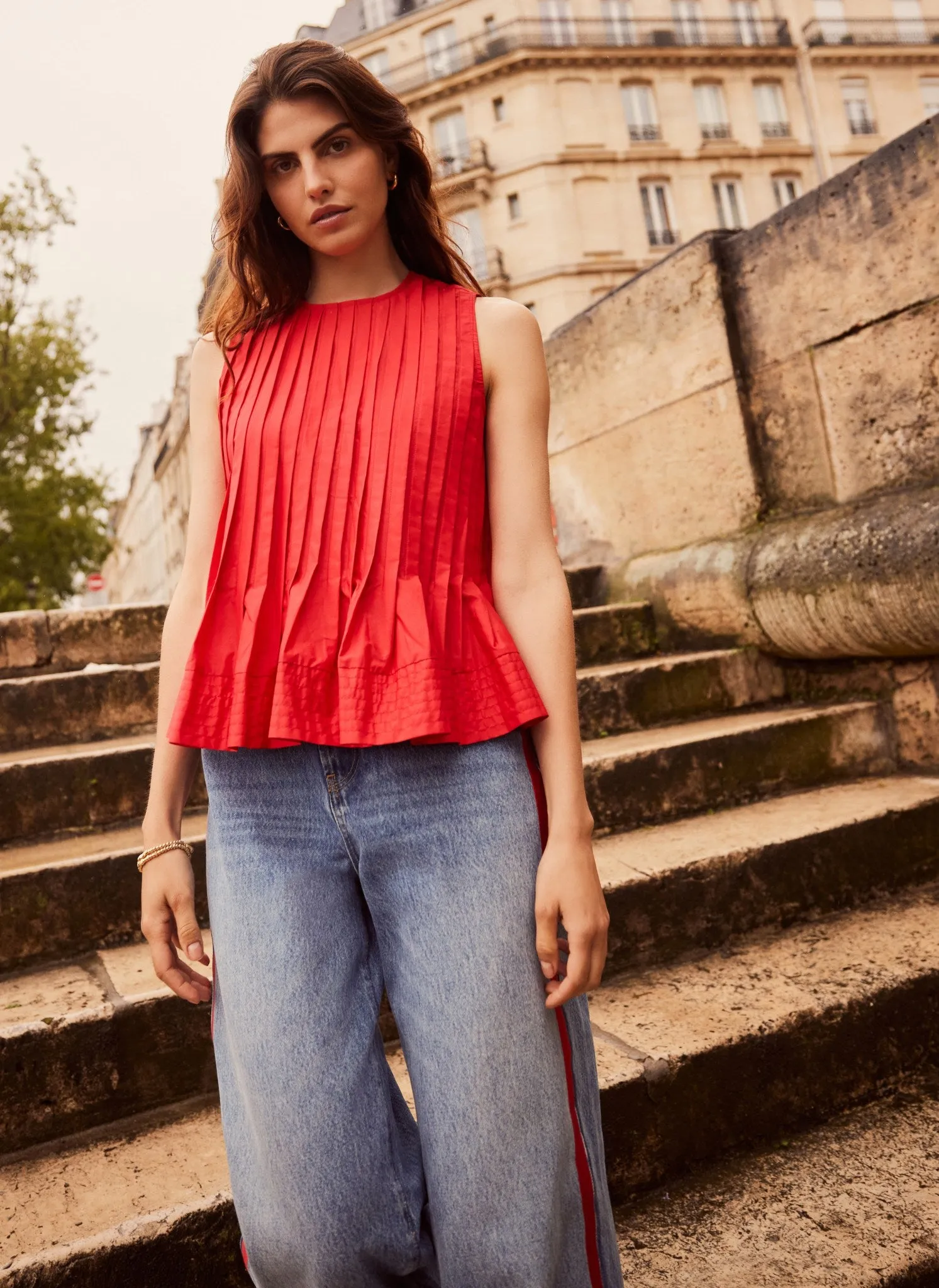 Red Cotton Pleated Peplum Top sold by Mint Velvet product image thumbnail 2