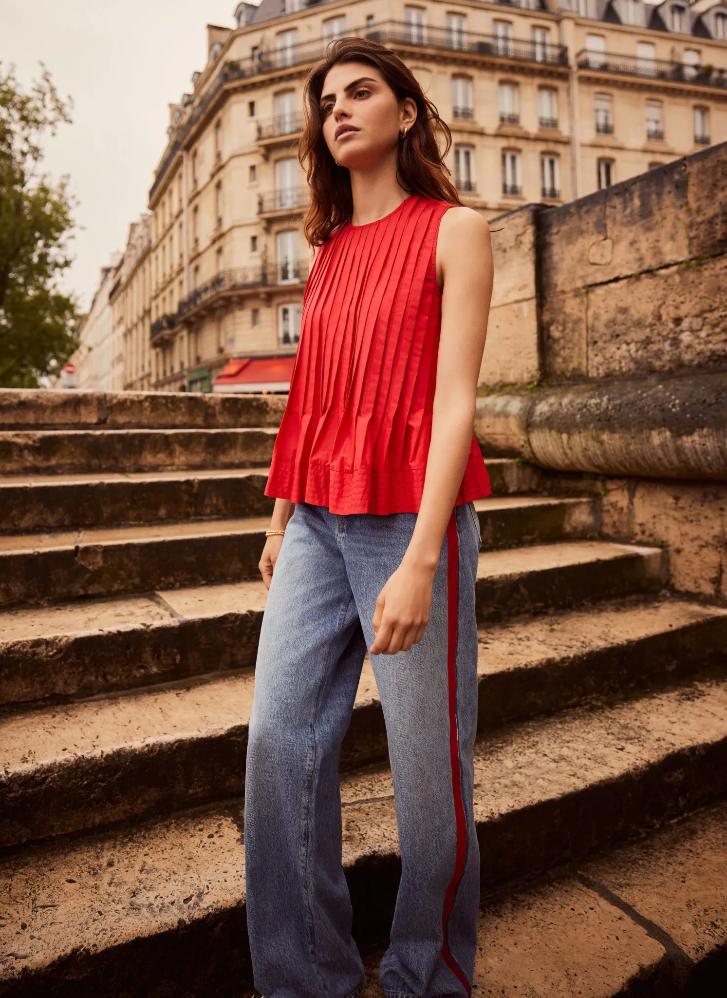 Red Cotton Pleated Peplum Top sold by Mint Velvet product image thumbnail 4