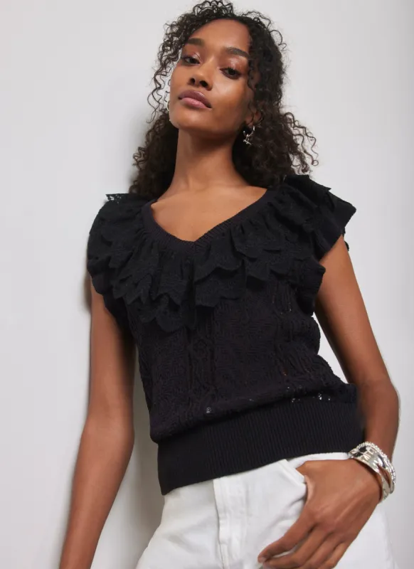 Black Ruffle Knit Top sold by Mint Velvet