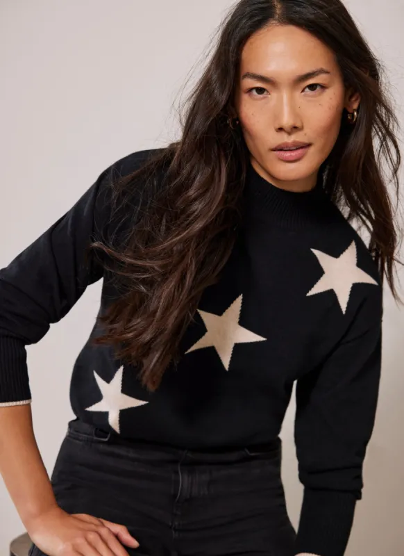Black Star Motif Crew Neck Jumper made by Mint Velvet
