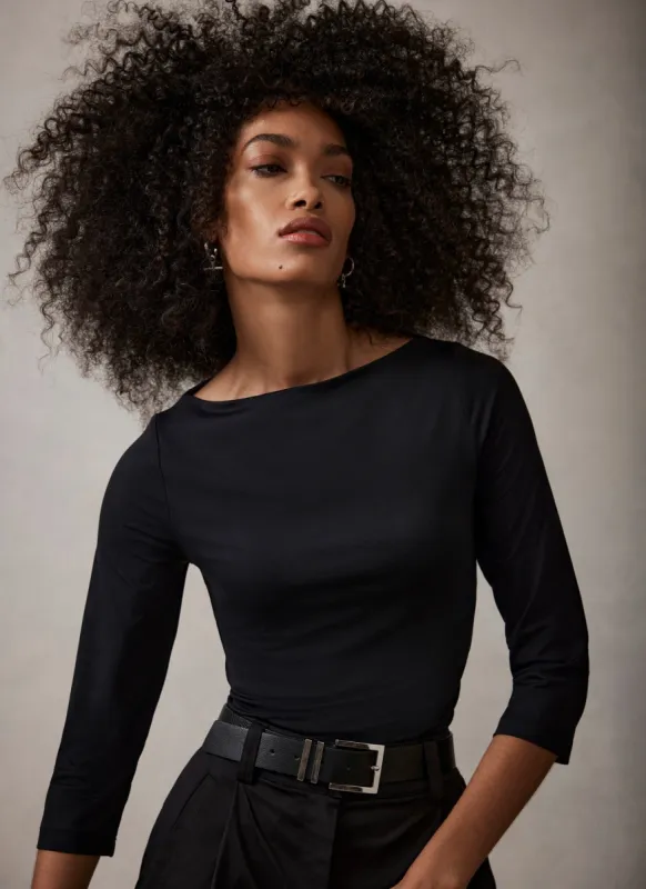 Black Layering Wide Neck Top sold by Mint Velvet