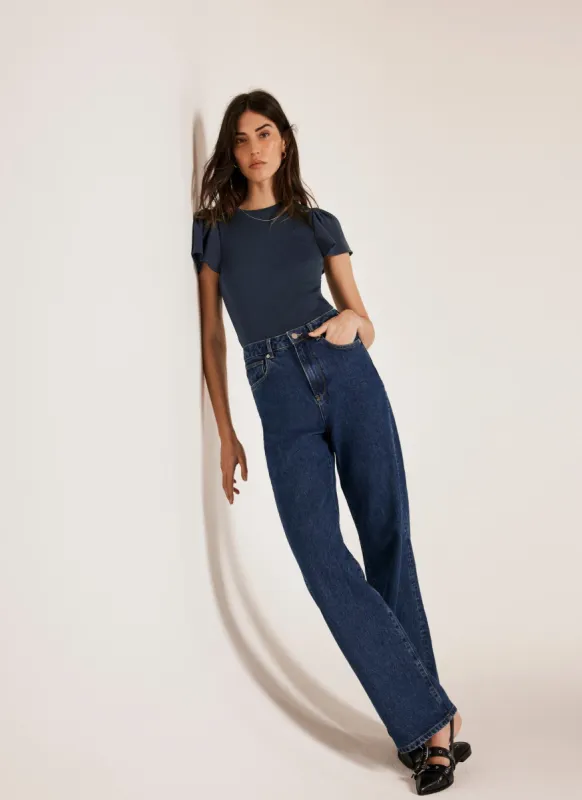 Navy Ruffle Sleeve Top sold by Mint Velvet