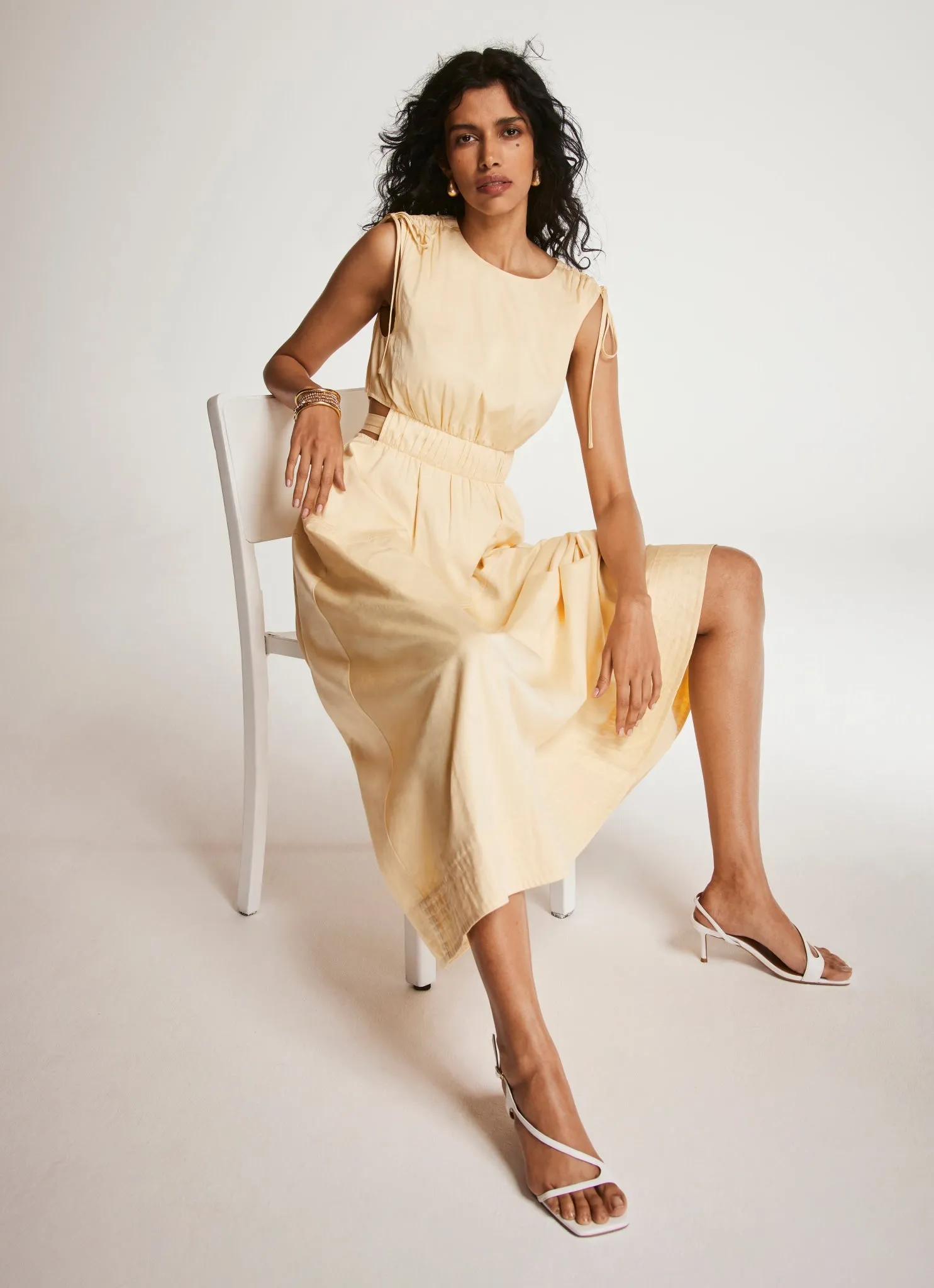 Yellow Ruched Waist Detail Midi Dress sold by Mint Velvet product image thumbnail 4