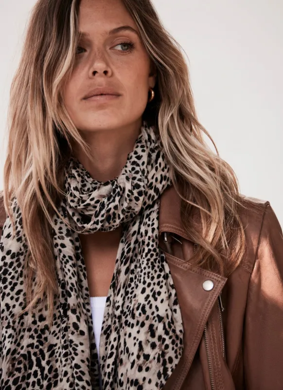 Neutral Animal Print Lightweight Scarf sold by Mint Velvet