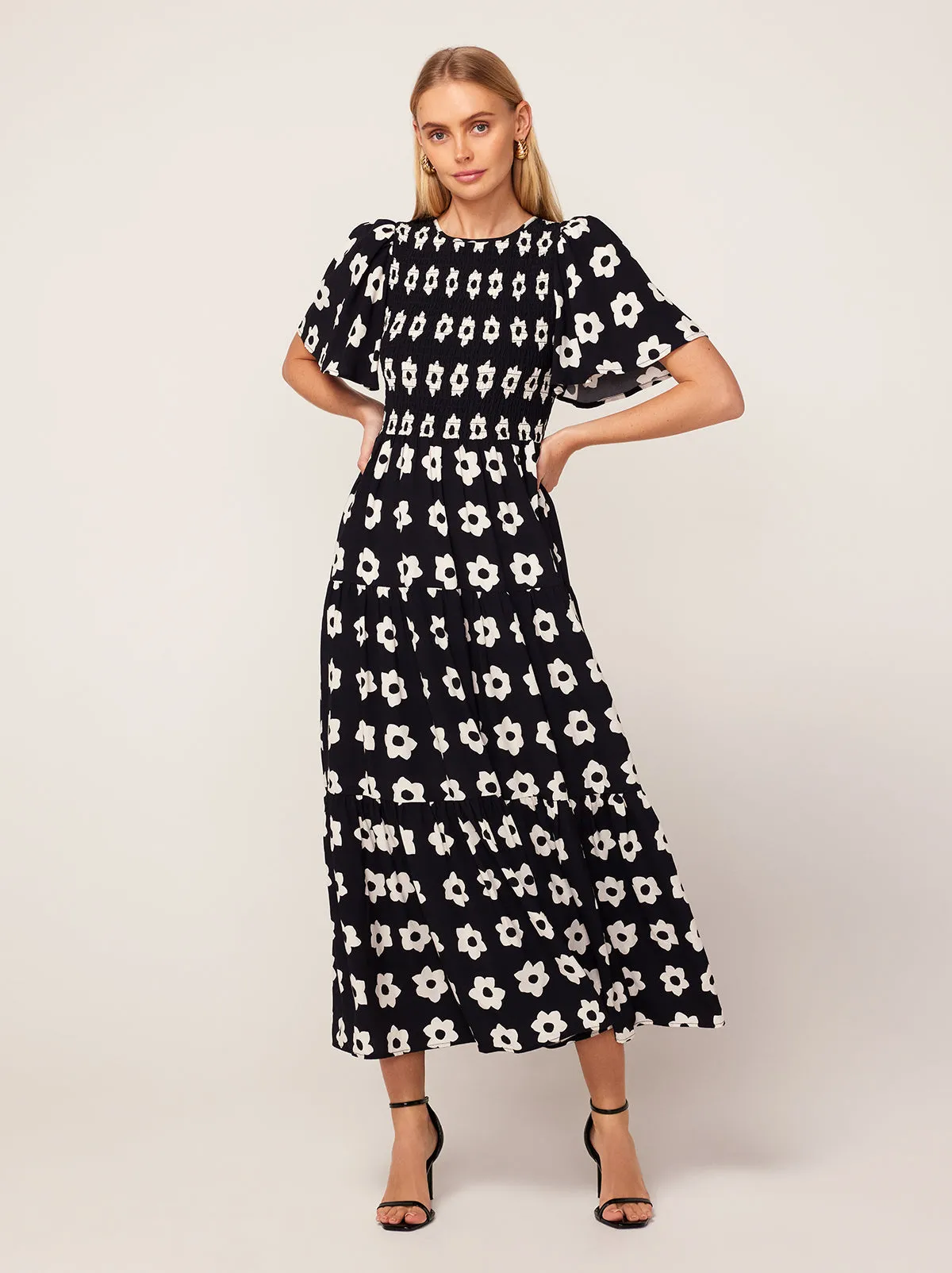 Bridget Black Tiled Floral Shirred Maxi Dress sold by KITRI Studio product image thumbnail 2